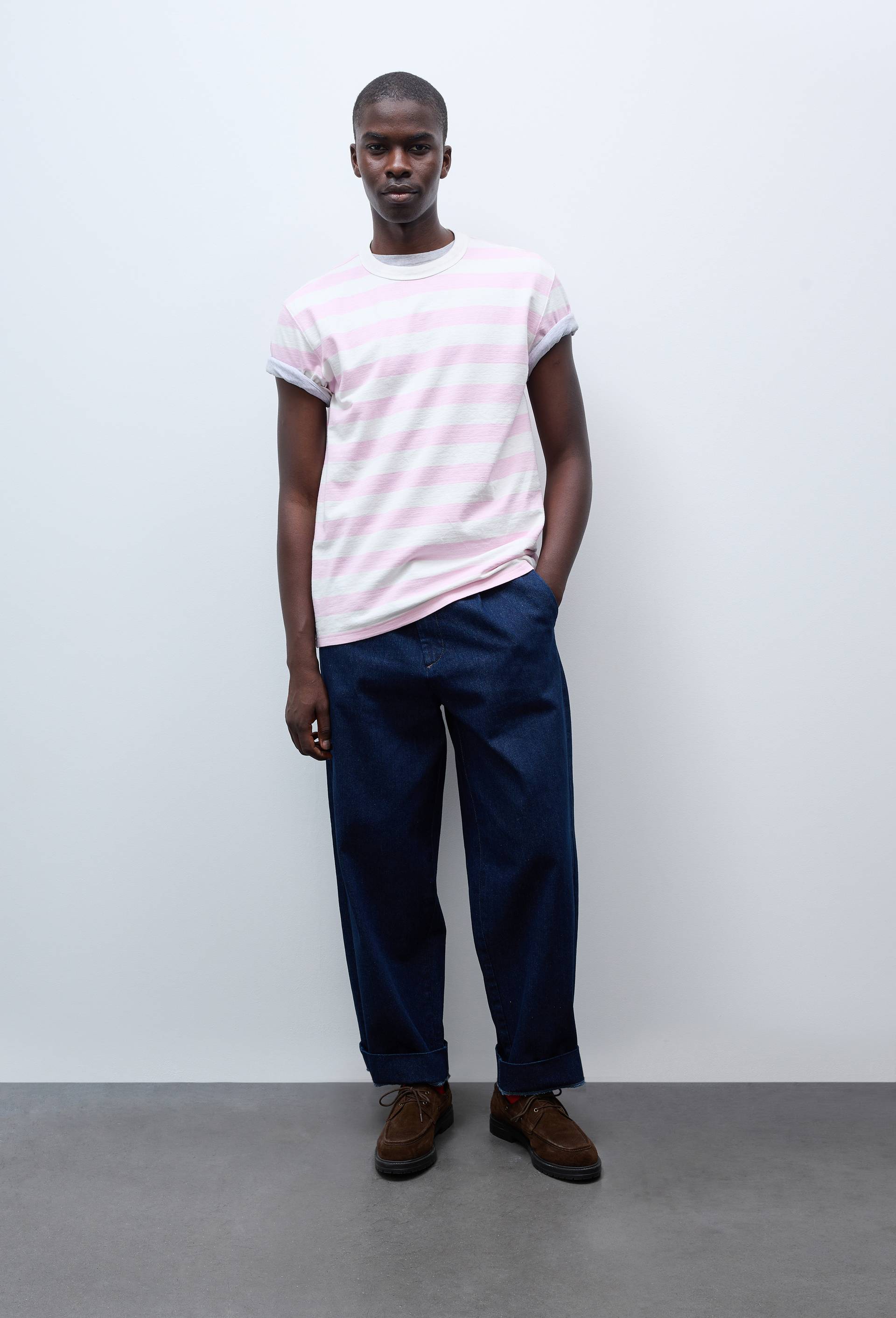 T-shirt manches courtes interlock ray&eacute;es en coton BIO GOTS, Rose, large image number 1.0