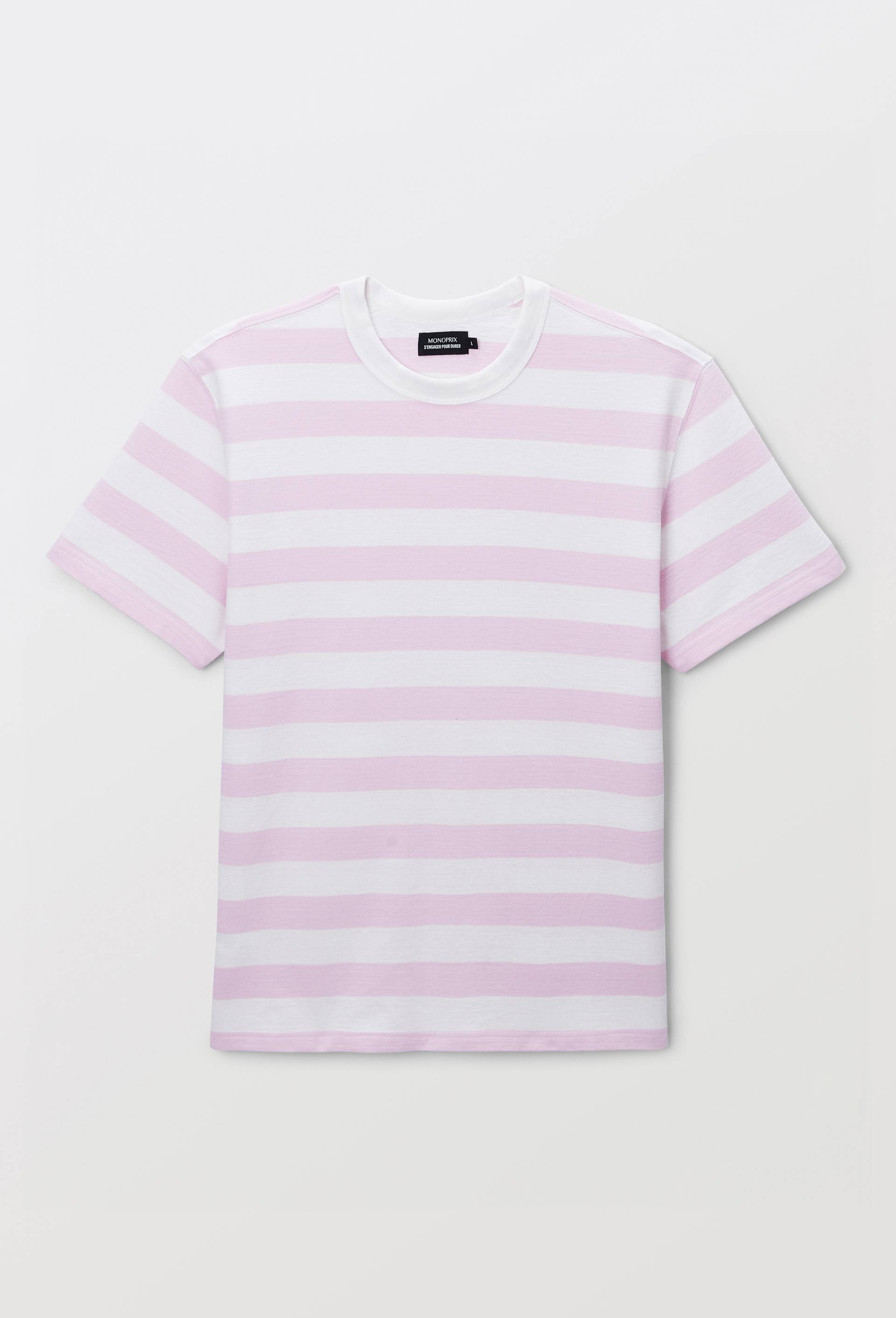 T-shirt manches courtes interlock ray&eacute;es en coton BIO GOTS, Rose, large image number 3.0