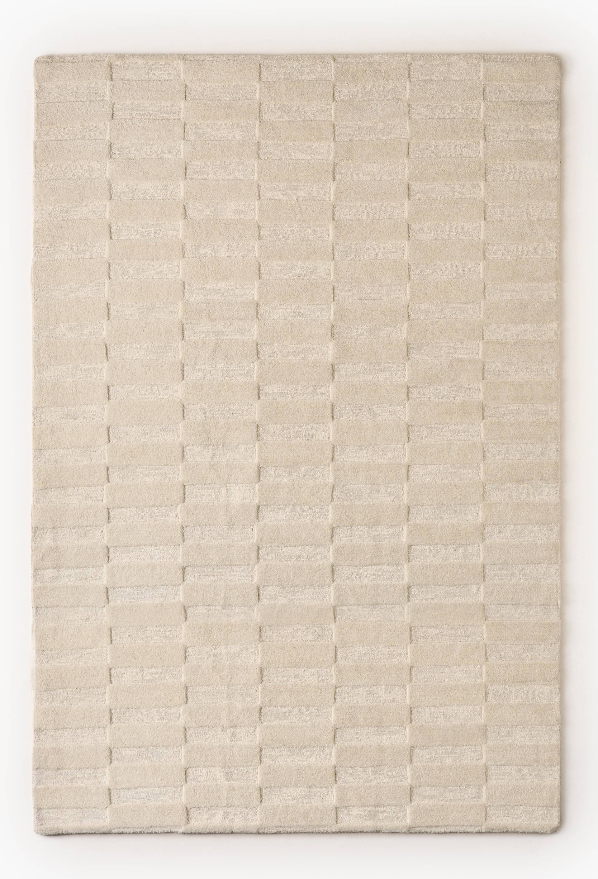 Grand tapis tuft&eacute; damier ras&eacute;, 100% laine, Ecru, large image number 0