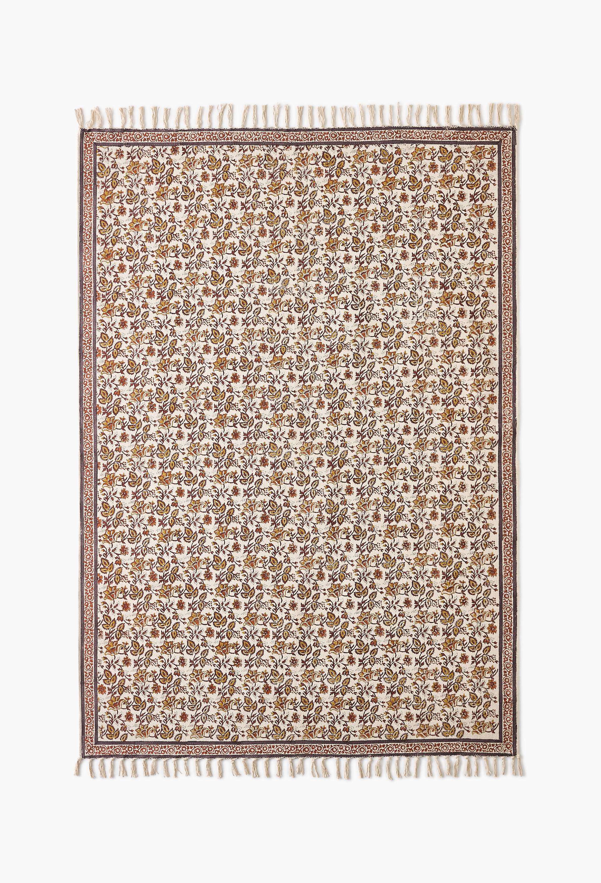 Tapis blockprint, 100% coton, Brun, large image number 0