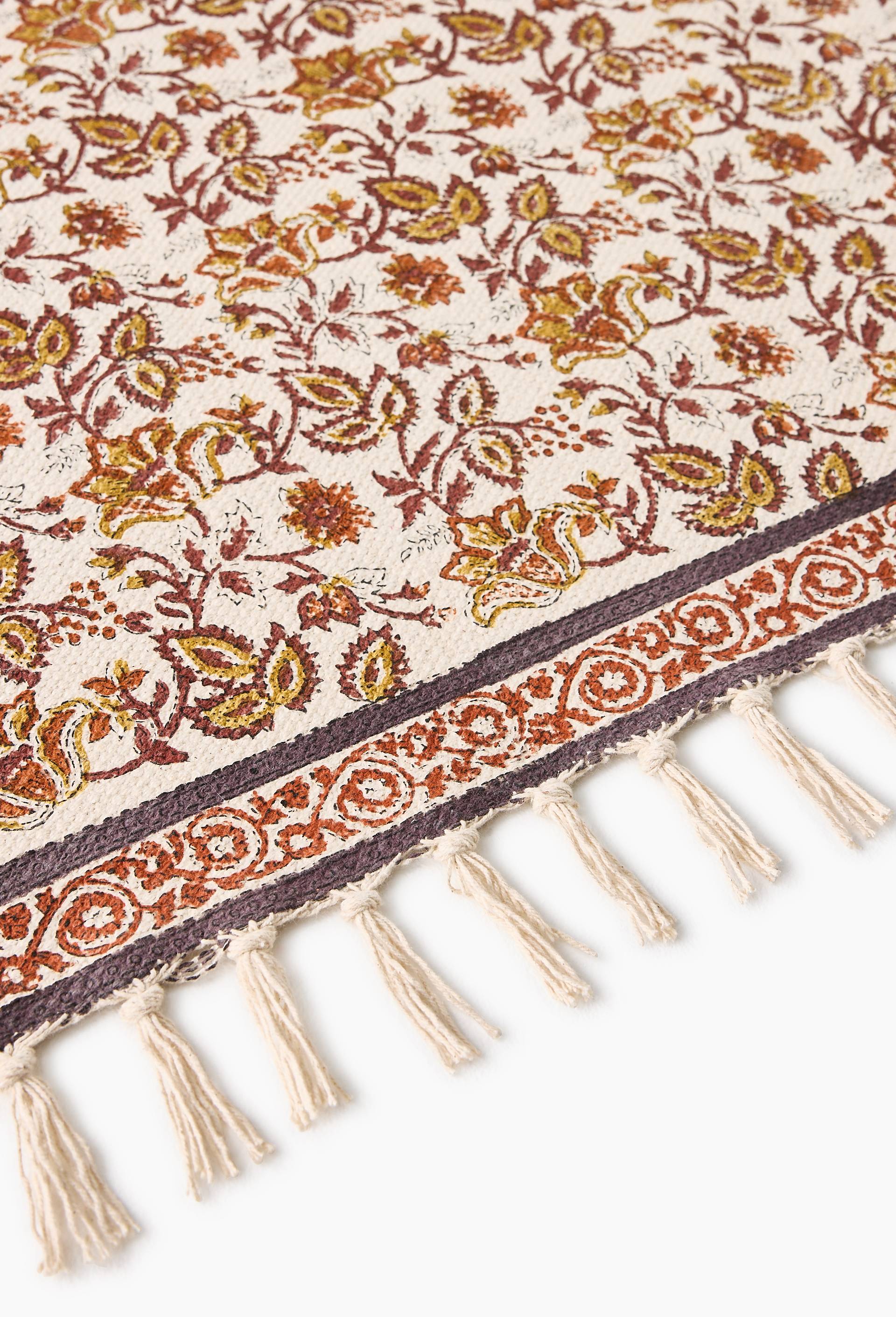 Tapis blockprint, 100% coton, Brun, large image number 1.0