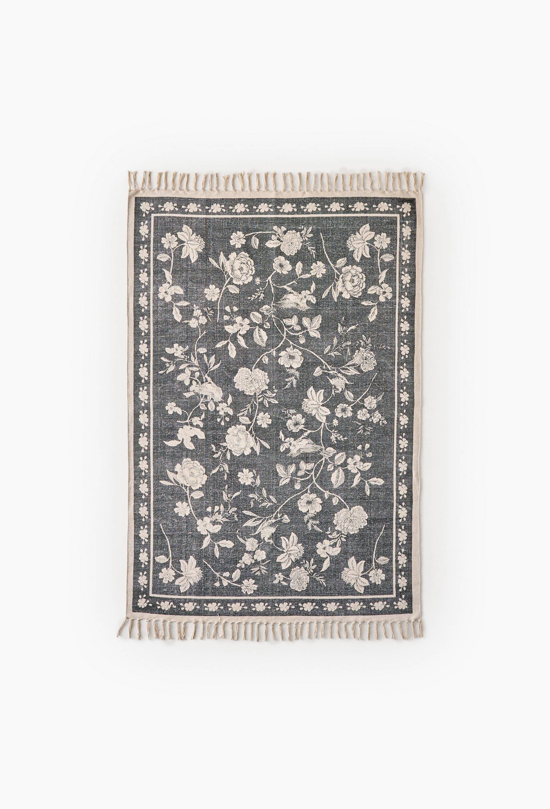 Tapis &agrave; imprim&eacute; fleurs, 120x180cm, 100% coton, Vert fonc&eacute;, large image number 0