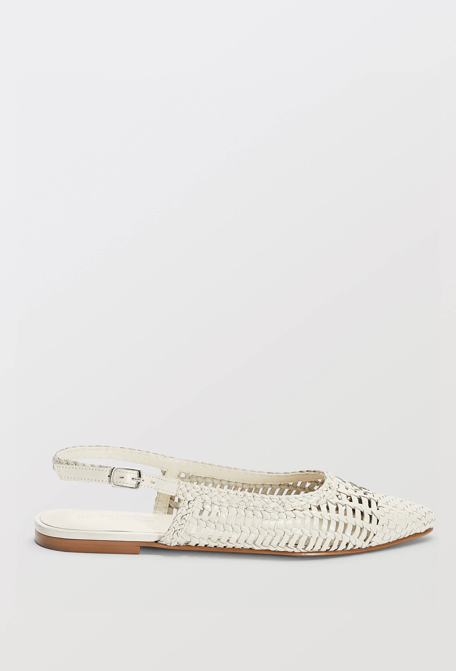 Slingback en cuir tress&eacute;, Ecru, large image number 3.0