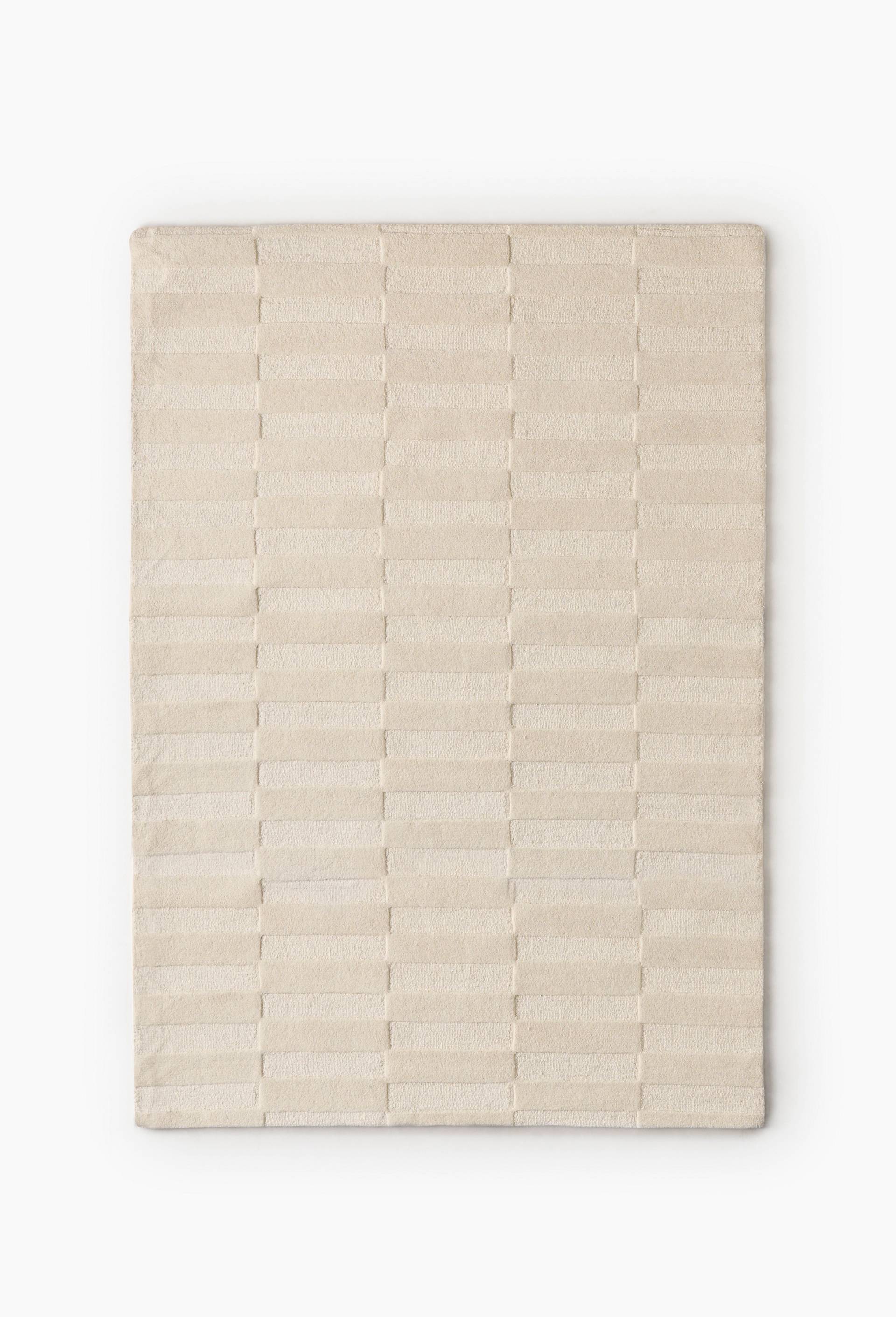 Grand tapis tuft&eacute; damier ras&eacute;, 100% laine, Blanc, large image number 0