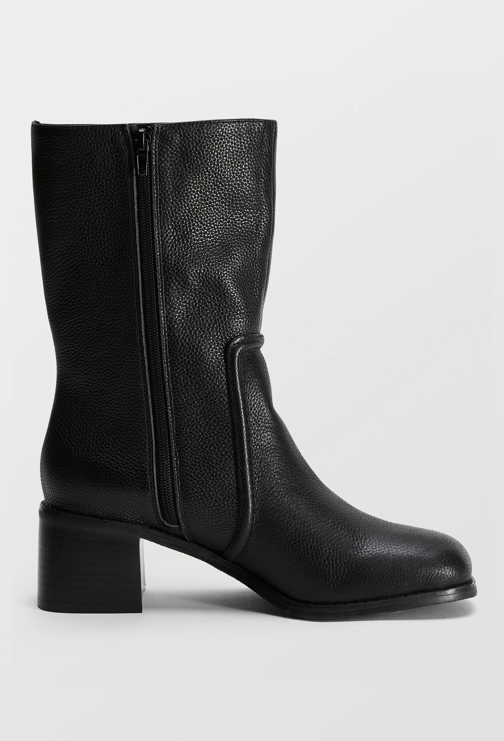 Bottes &agrave; talon en cuir, Noir, large image number 1.0