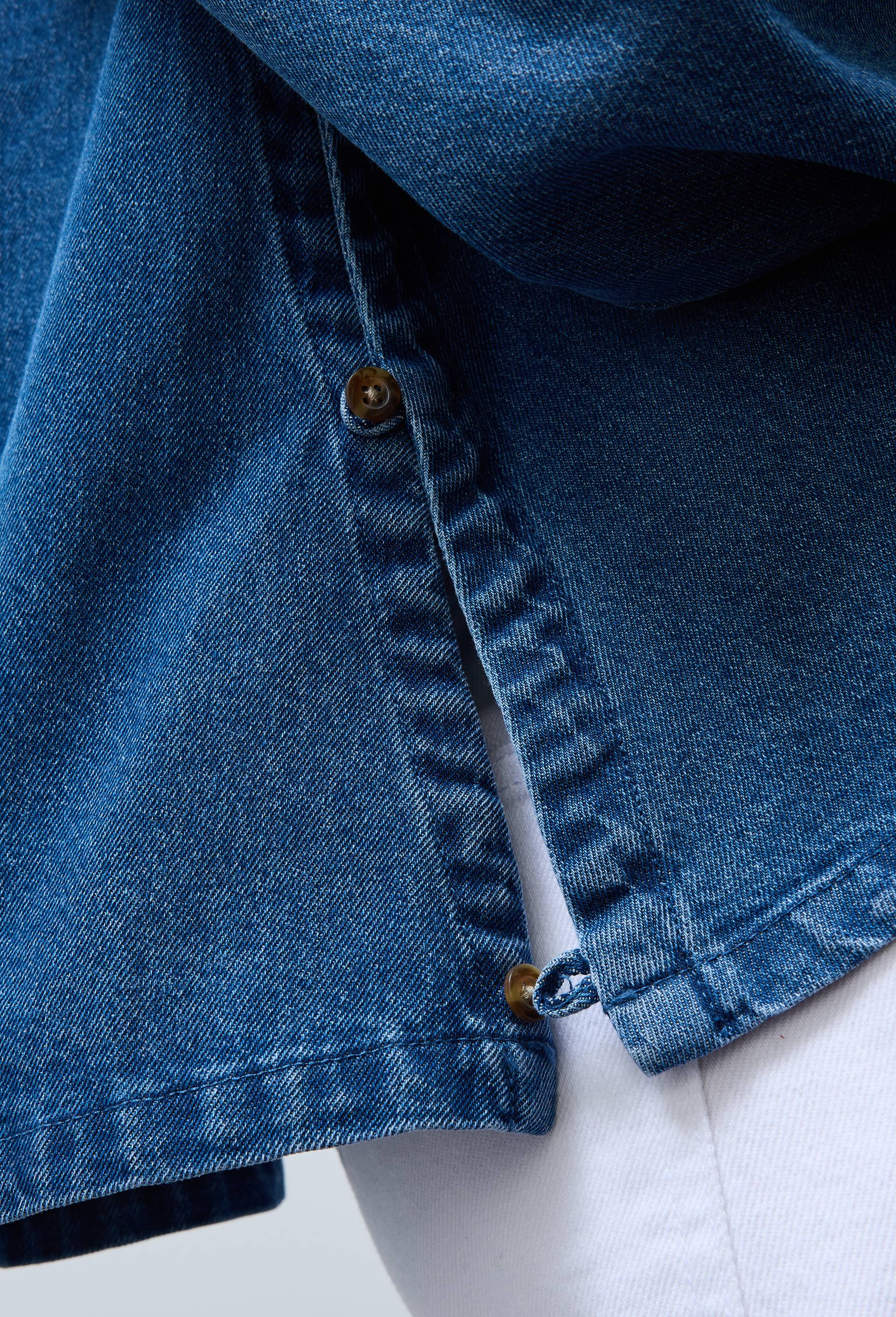 Blouse manches longues unie en jean en coton BIO GOTS, Bleu fonc&eacute;, large image number 2