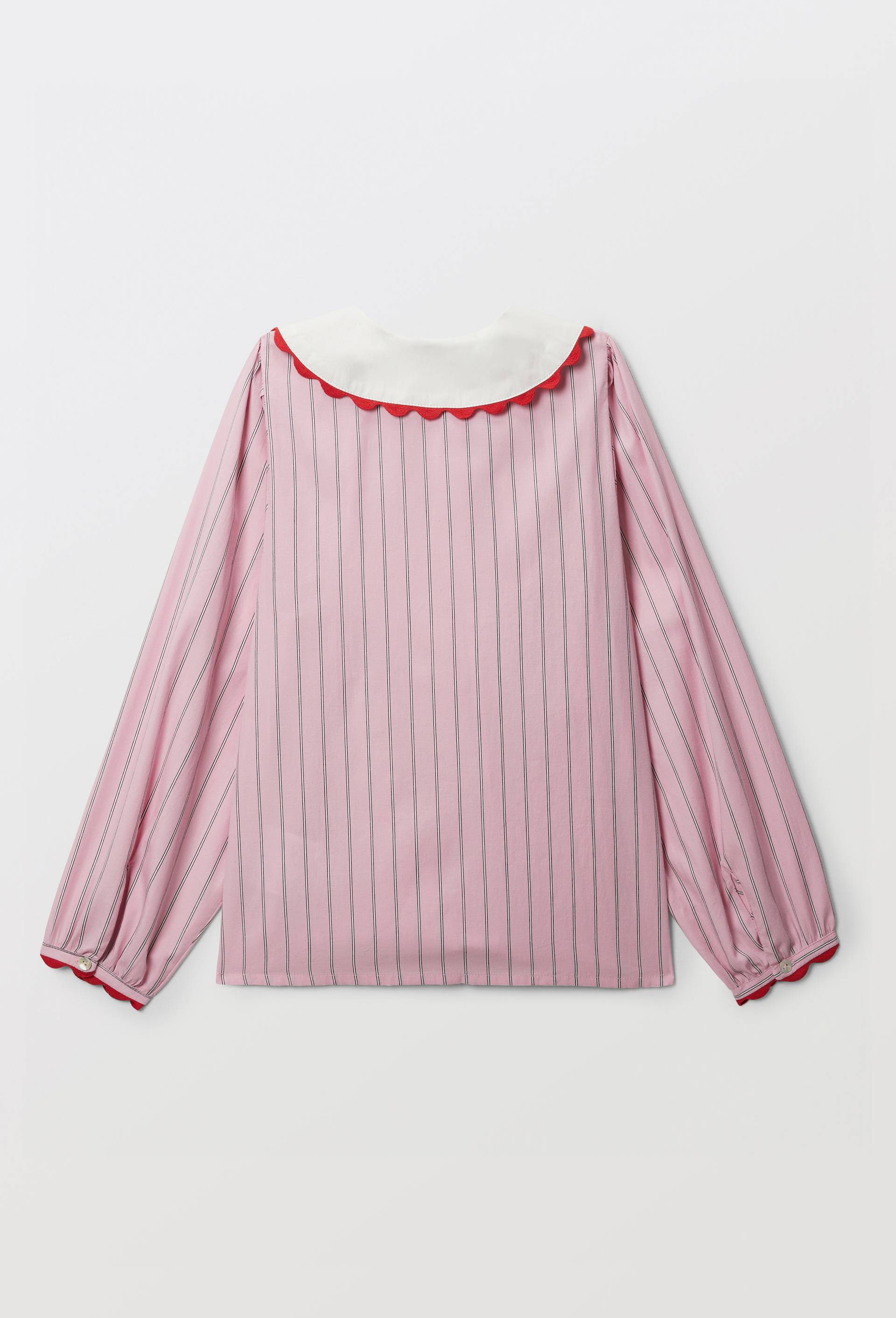 Chemise ray&eacute;e col claudine brod&eacute;, Rose, large image number 3