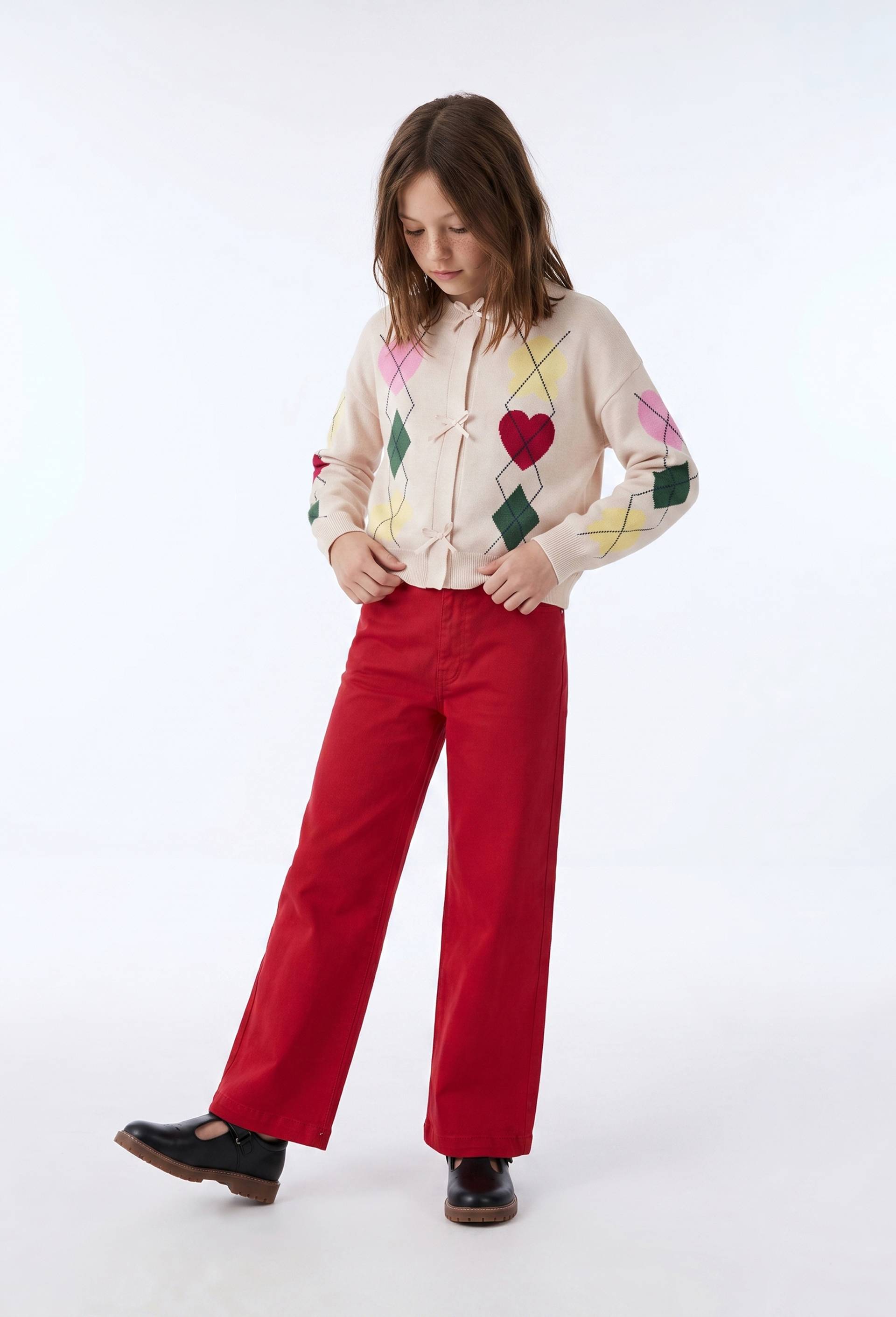 Pantalon large en coton, Rouge, swatch image