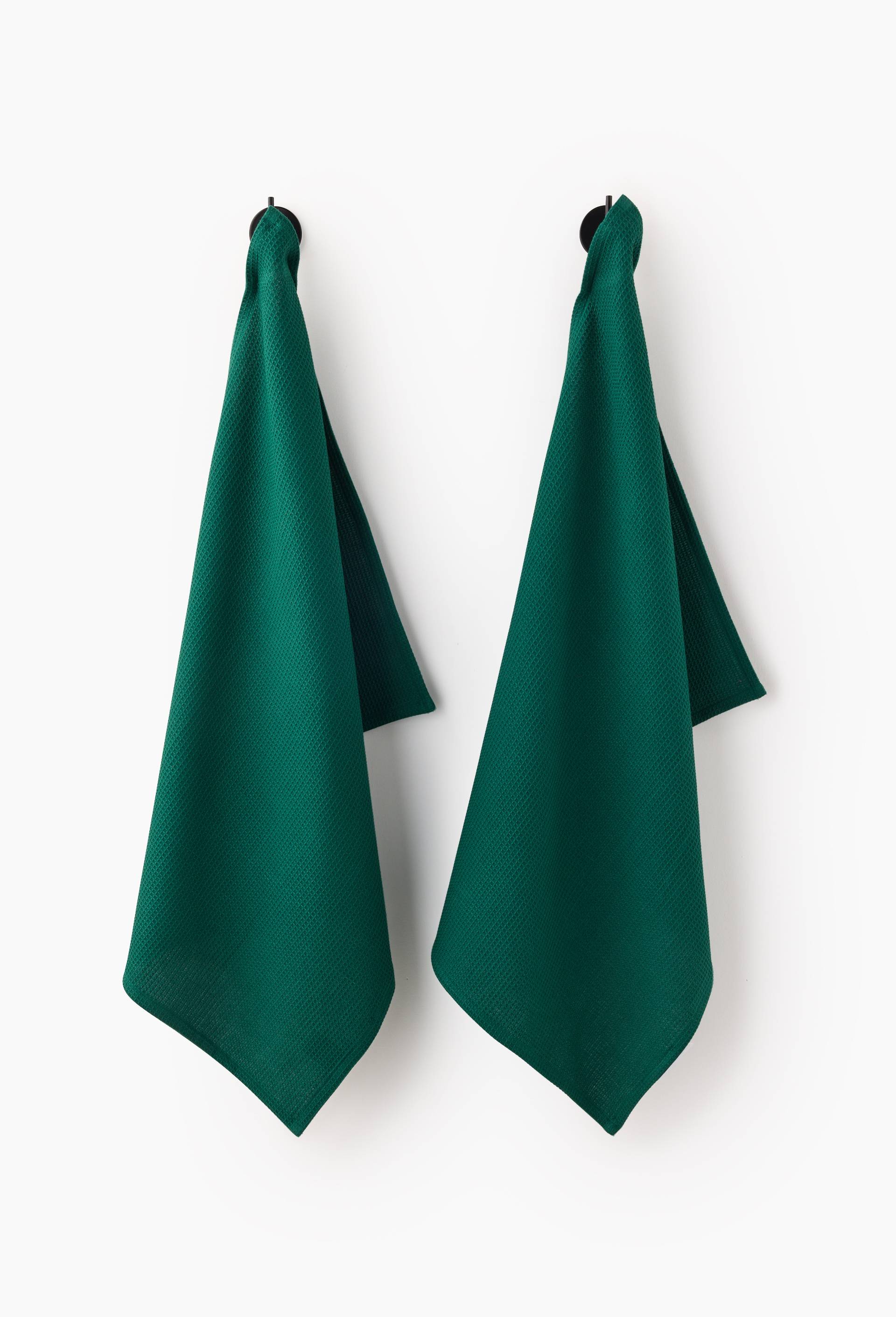 Lot de 2 torchons nid d'abeille, 50x70cm, coton, Vert fonc&eacute;, large image number 0.0
