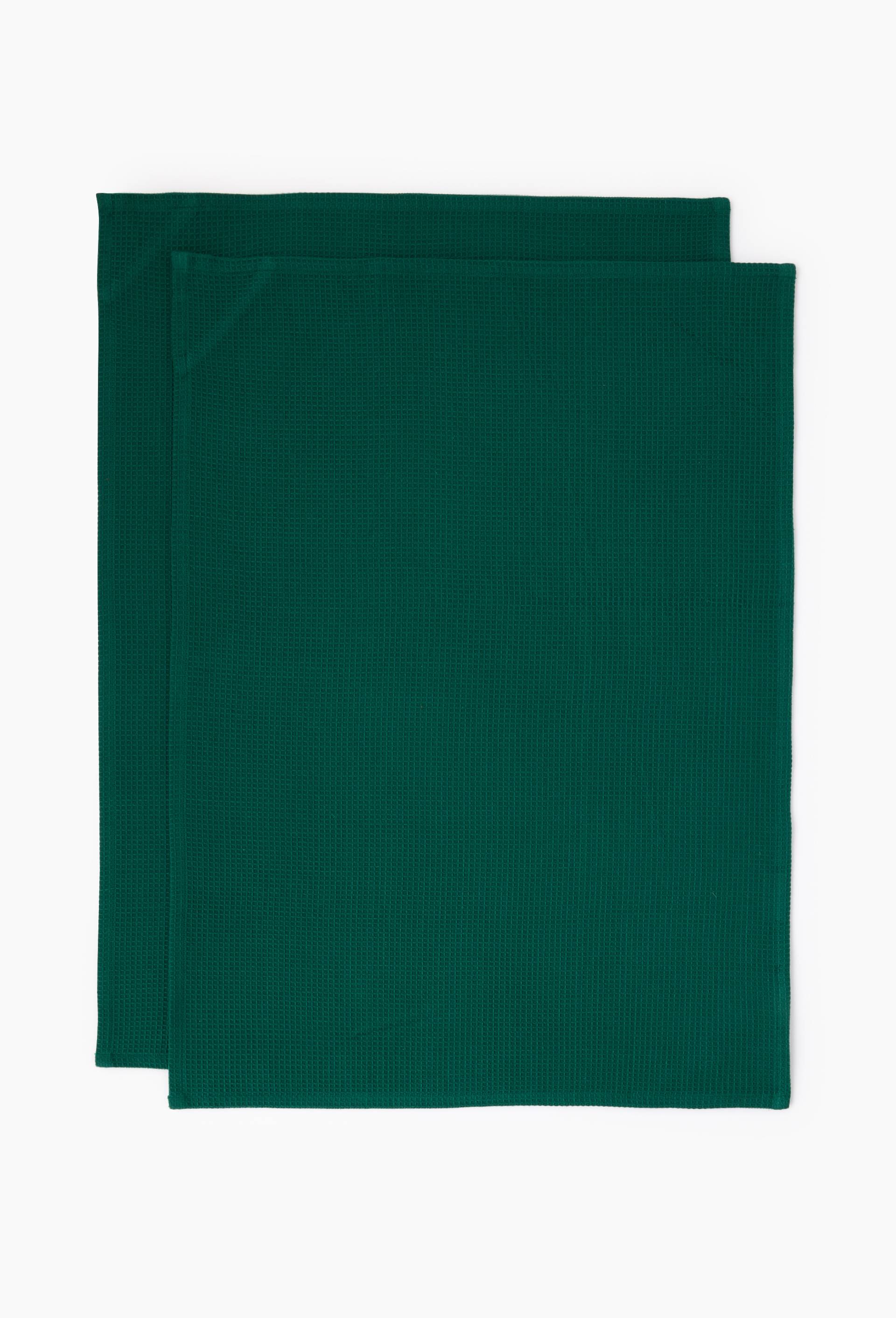 Lot de 2 torchons nid d'abeille, 50x70cm, coton, Vert fonc&eacute;, large image number 1.0