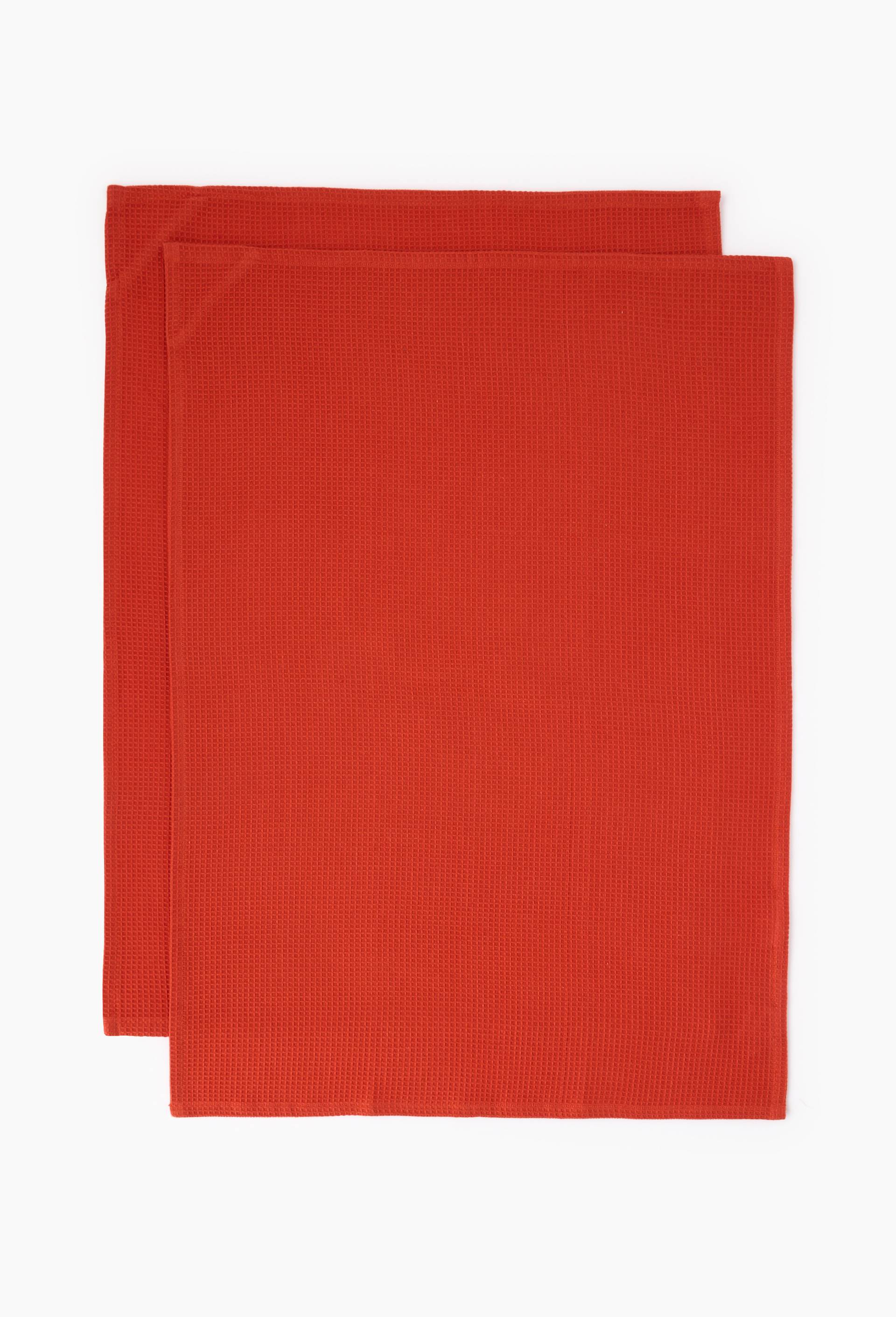Lot de 2 torchons nid d'abeille, 50x70cm, coton, Orange fonc&eacute;, large image number 1