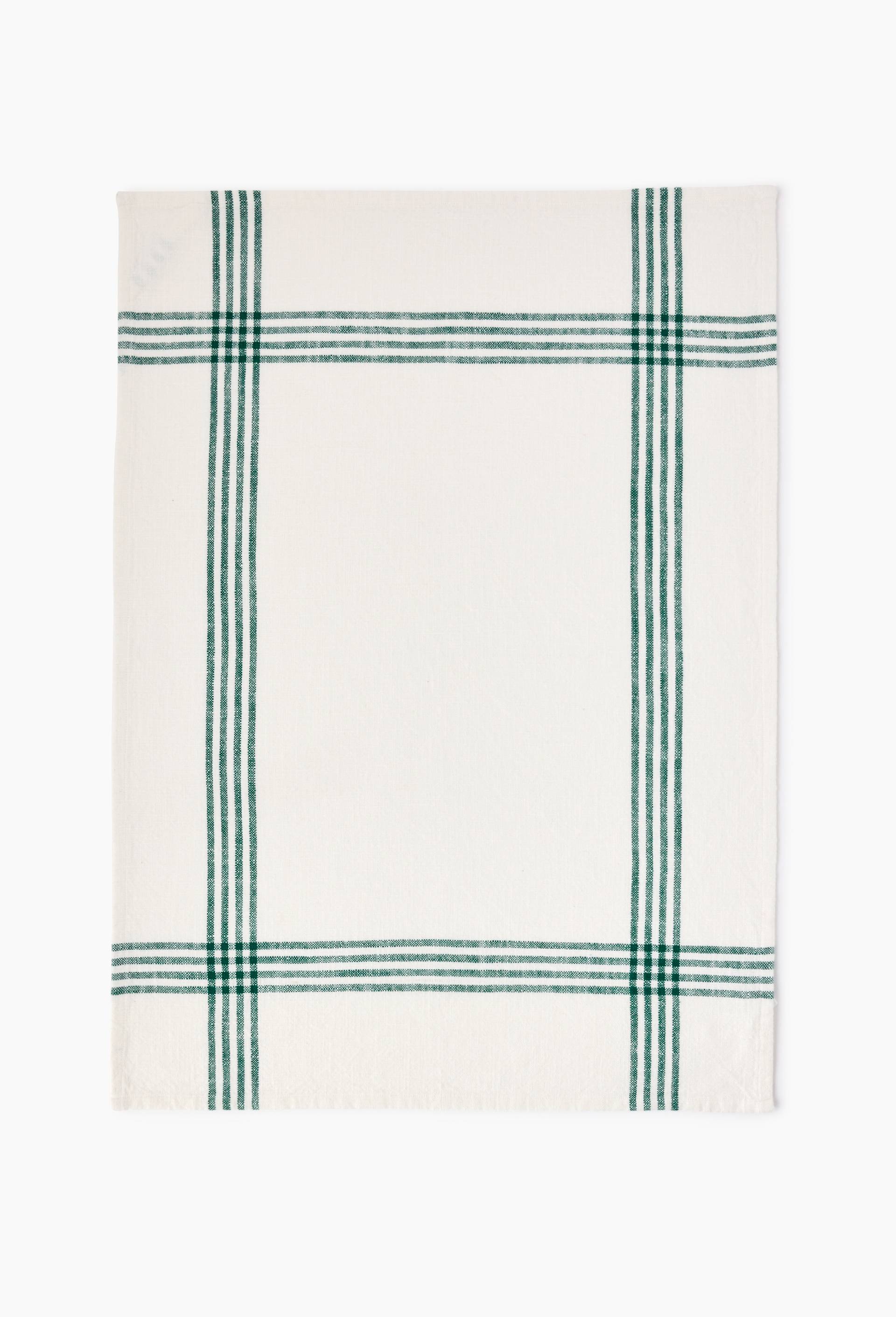 Torchon &agrave; bandes, 50x70cm, coton, Vert fonc&eacute;, large image number 1.0