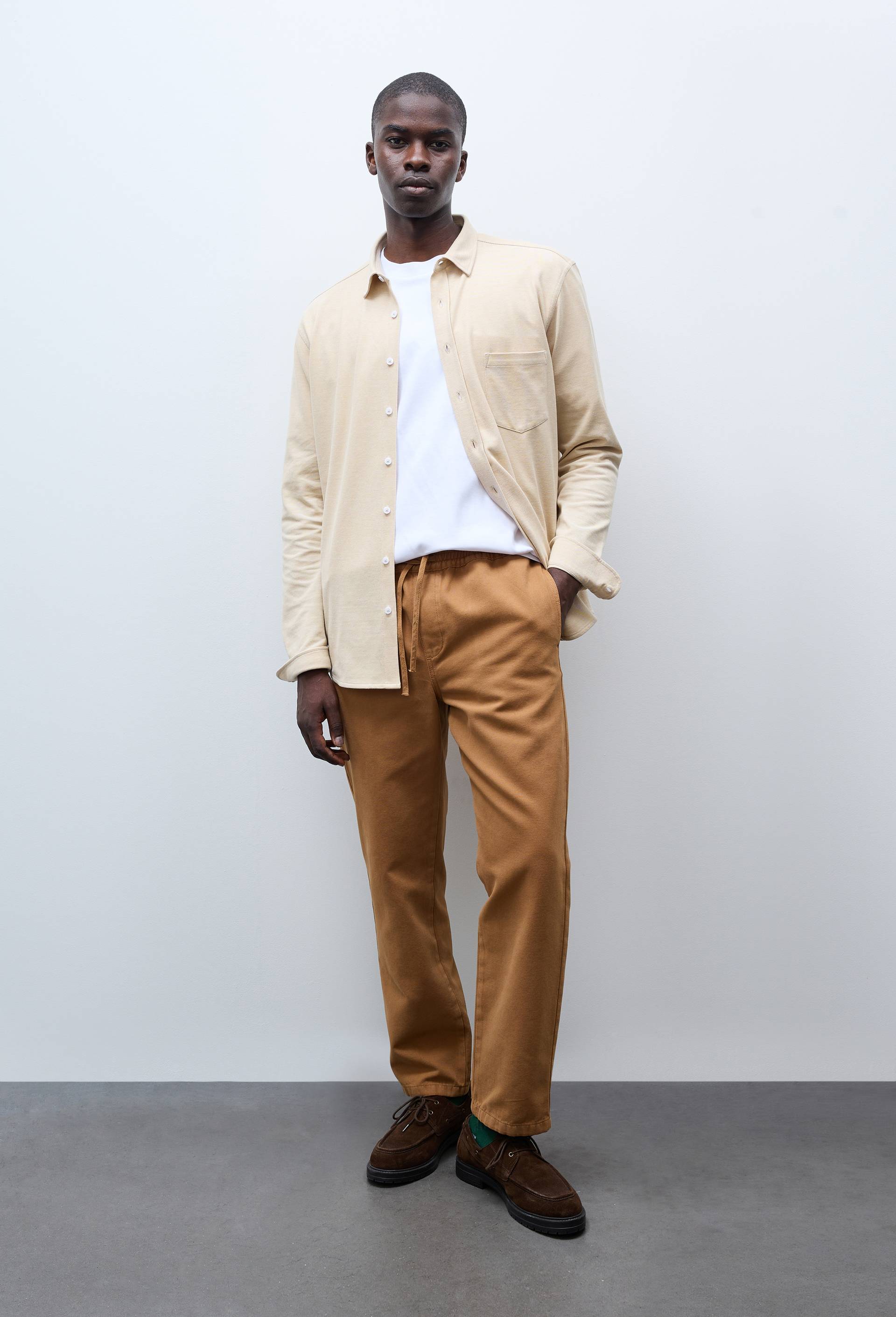 Pantalon &eacute;lastiqu&eacute; en coton, Beige, large image number 0