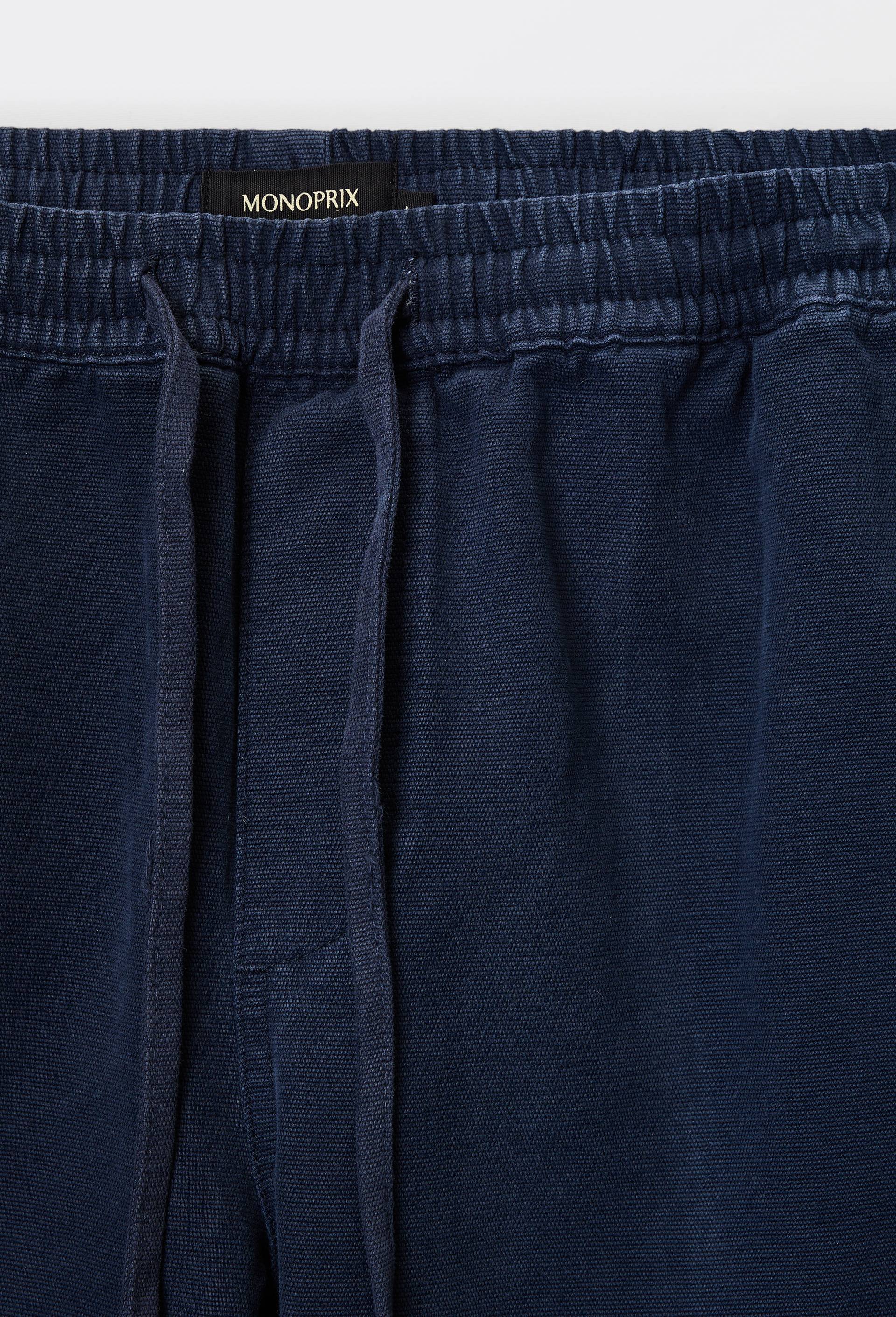 Pantalon &eacute;lastiqu&eacute; en coton, Bleu fonc&eacute;, large image number 4