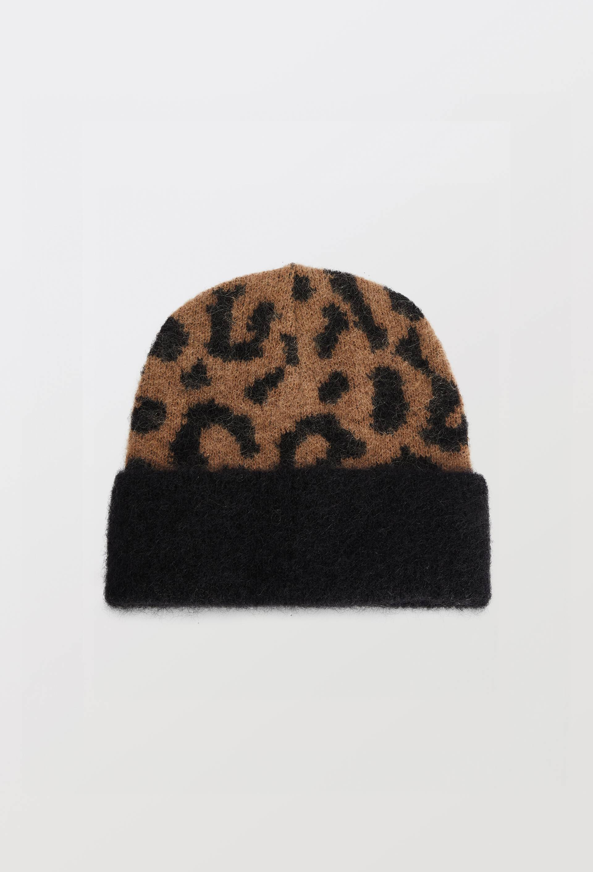 Bonnet imprim&eacute; animalier contenant du mohair, Brun clair, large image number 0.0
