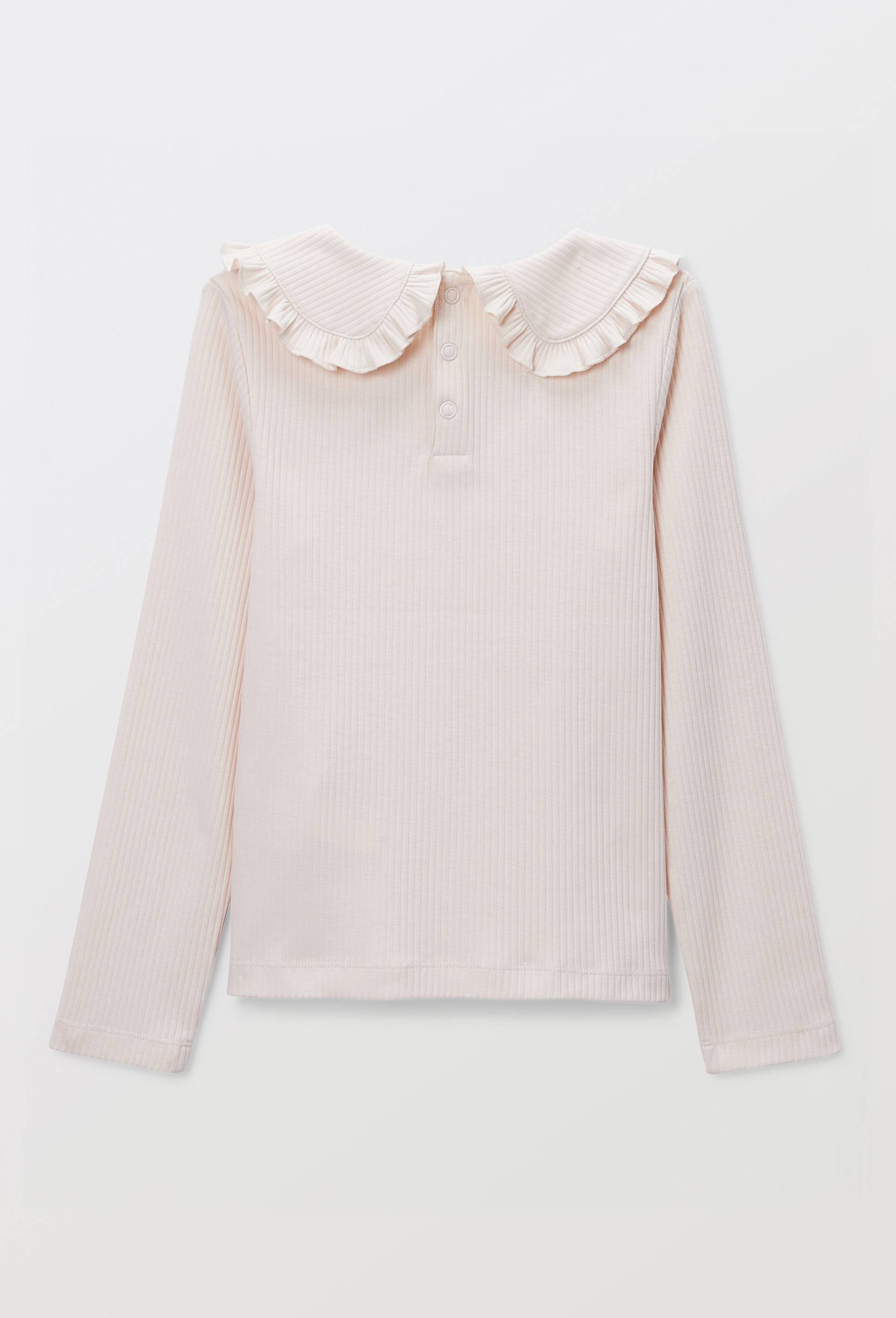 T-shirt manches longues uni col claudine en coton, Beige clair, large image number 2.0