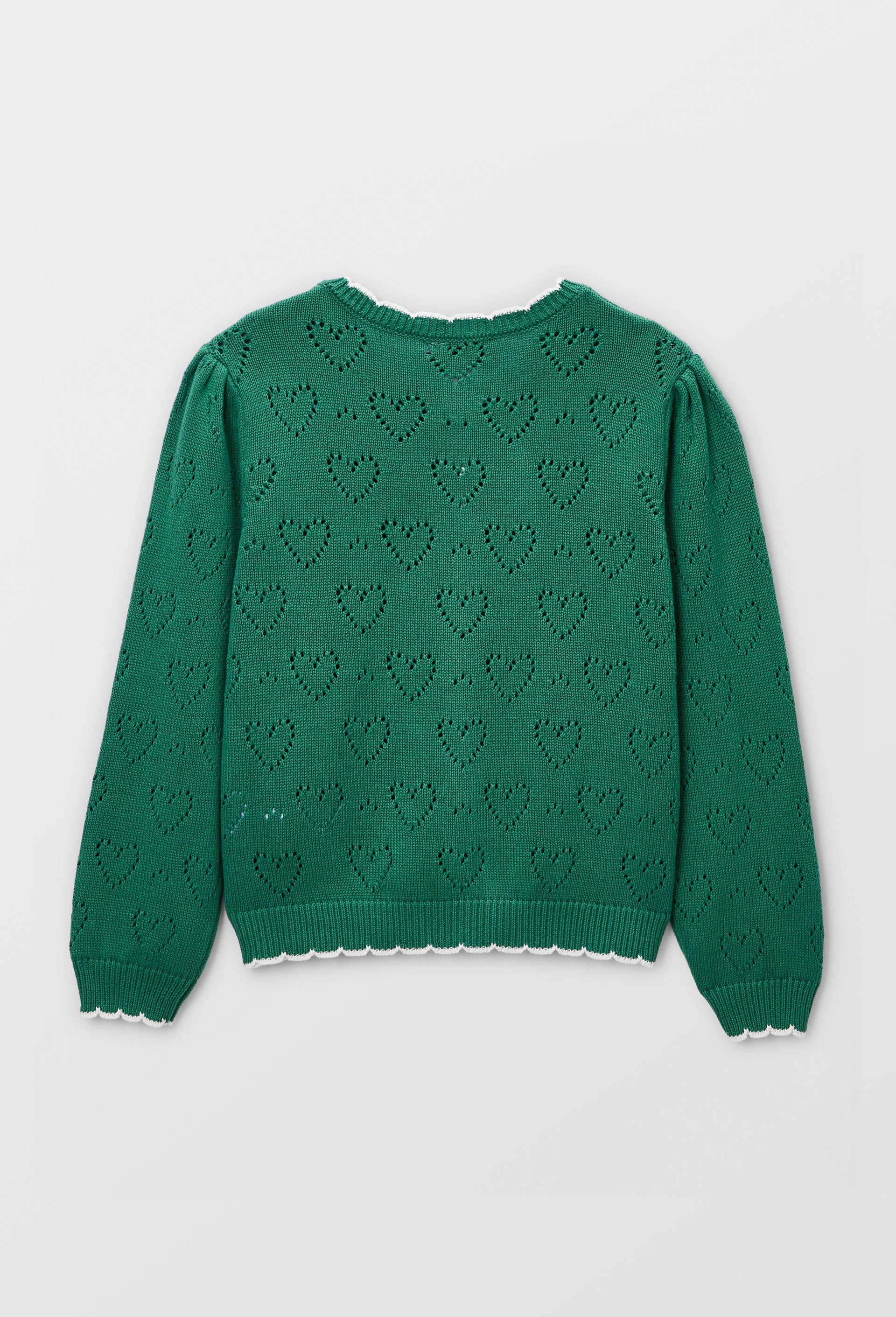 Cardigan uni ajour&eacute; en coton, Vert, large image number 2.0