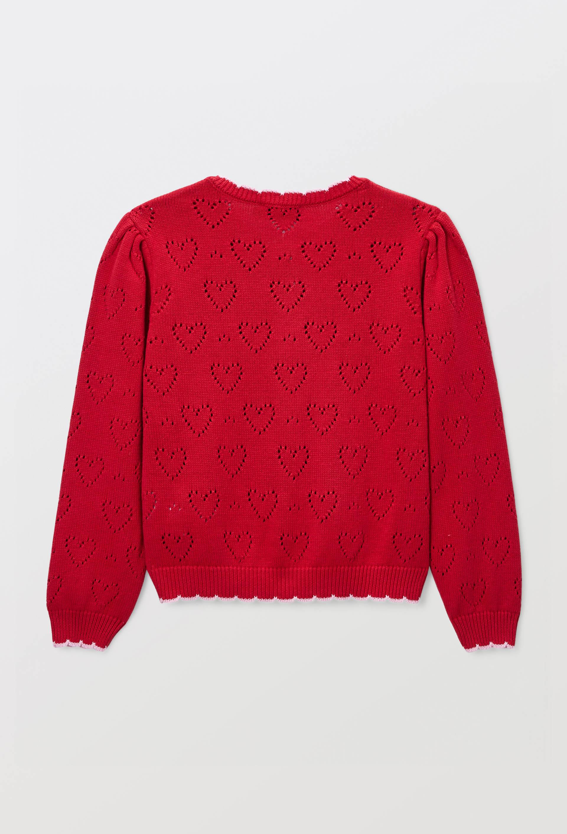 Cardigan uni ajour&eacute; en coton, Rouge, large image number 2