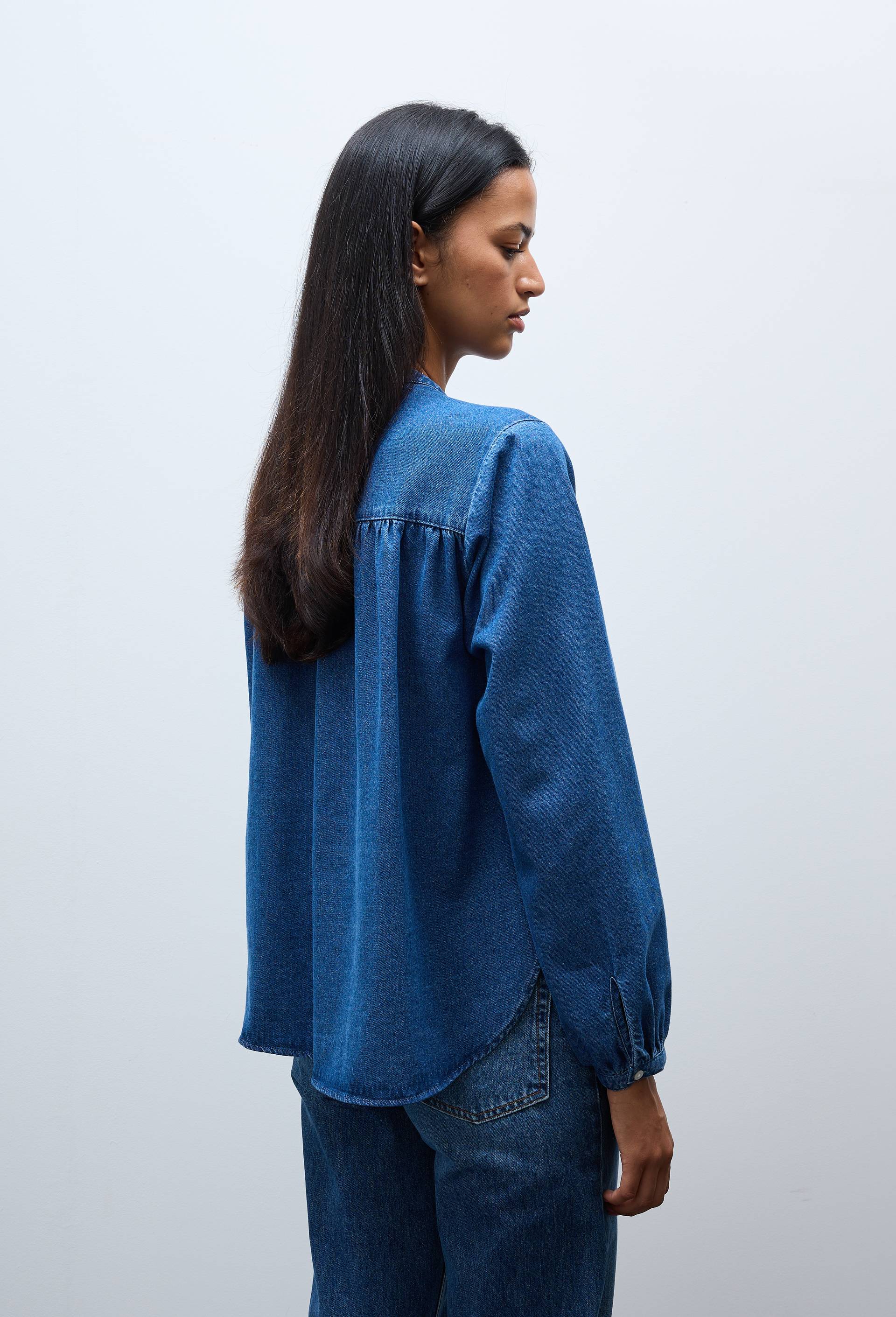 Blouse manches longues jean en coton BIO GOTS, Bleu fonc&eacute;, large image number 2.0