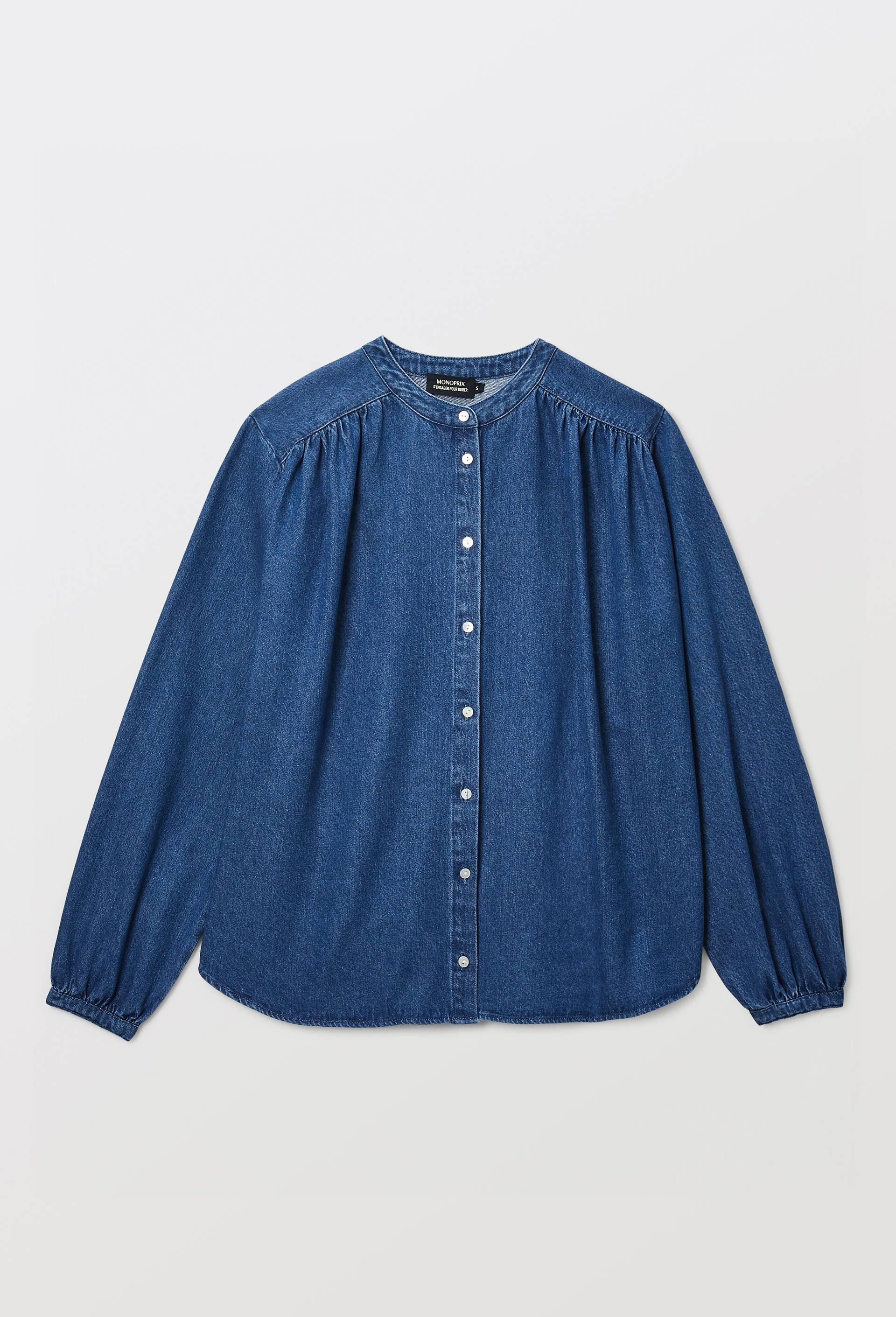 Blouse manches longues jean en coton BIO GOTS, Bleu fonc&eacute;, large image number 3.0