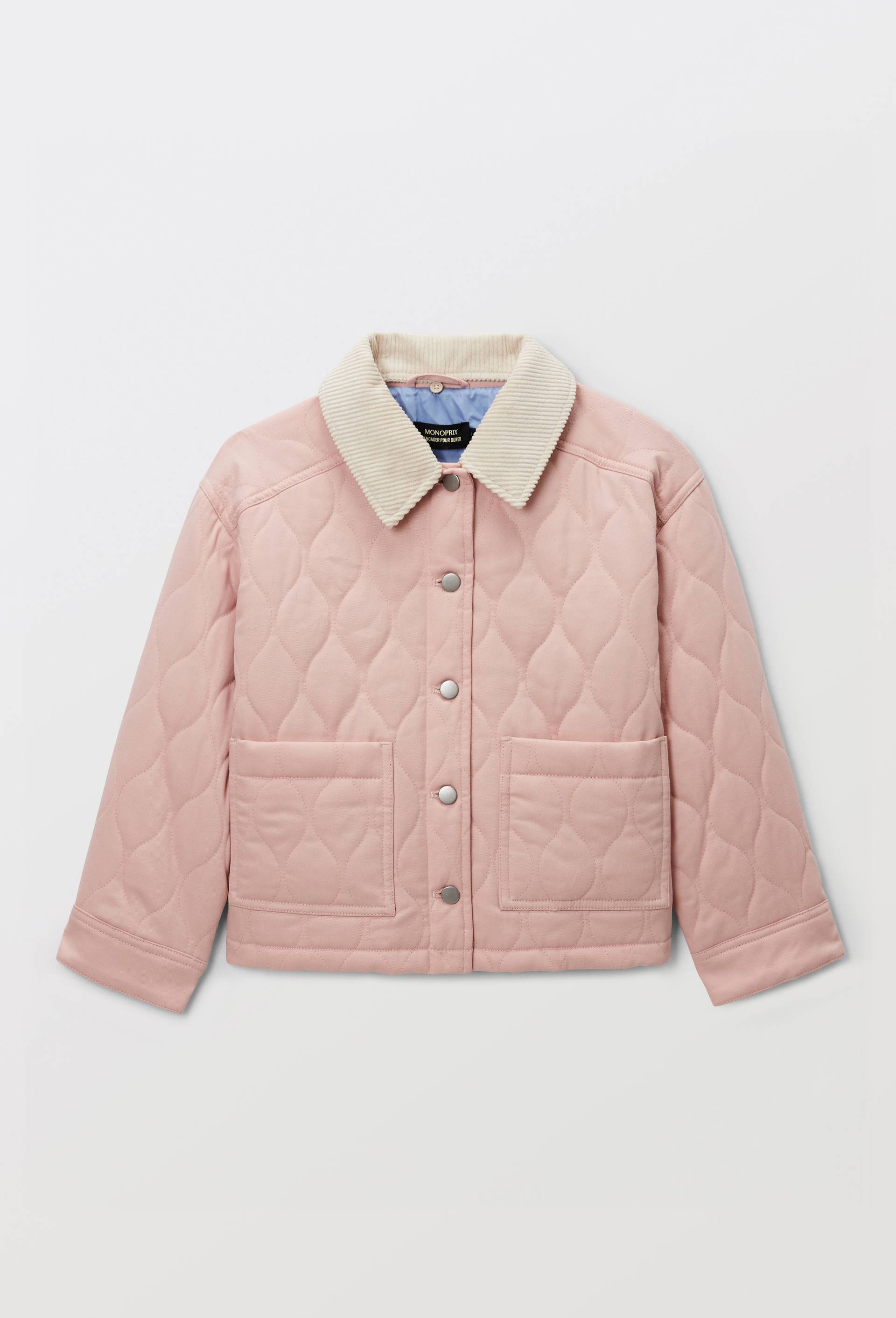 Veste matelass&eacute;e en coton et col velours, Rose, large image number 1.0