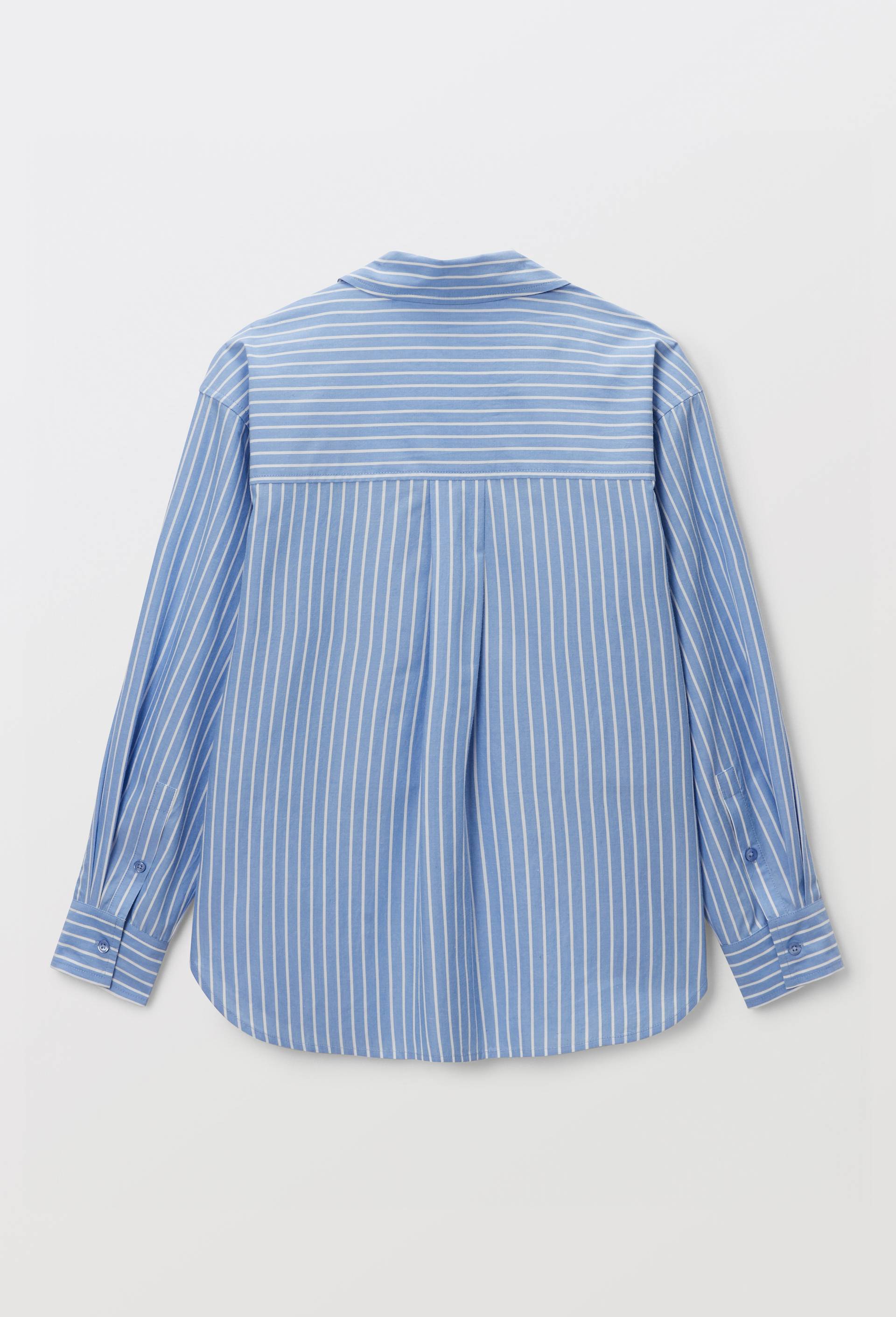 Chemise ray&eacute;e et t-shirt crop, Bleu, large