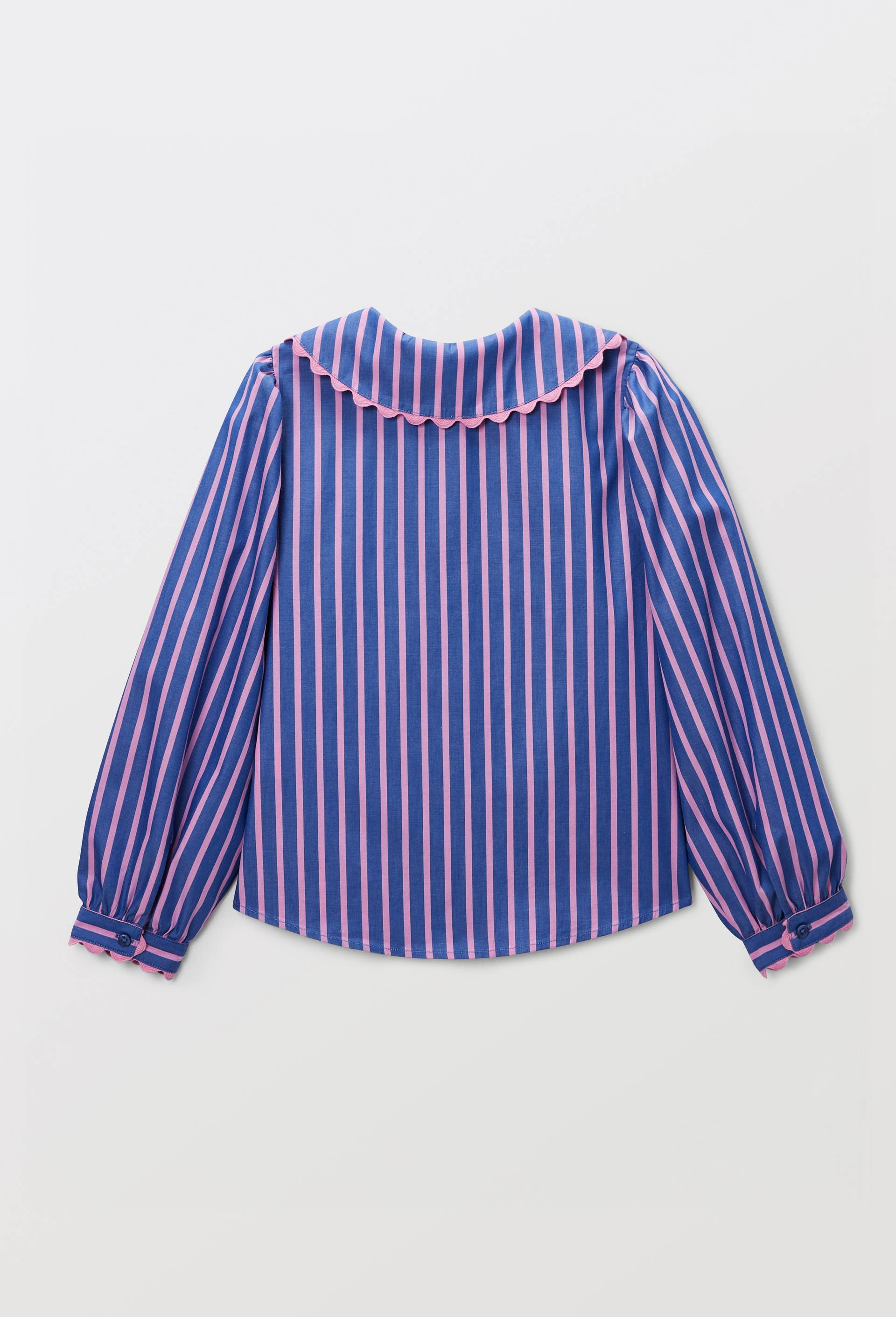 Blouse ray&eacute;e col claudine, Bleu, large image number 2.0