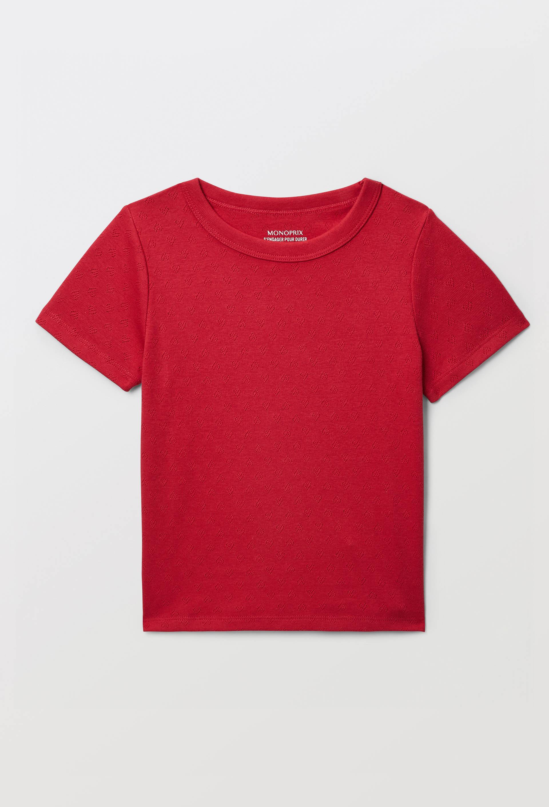 T-shirt uni en pointelle, Rouge, large image number 1.0