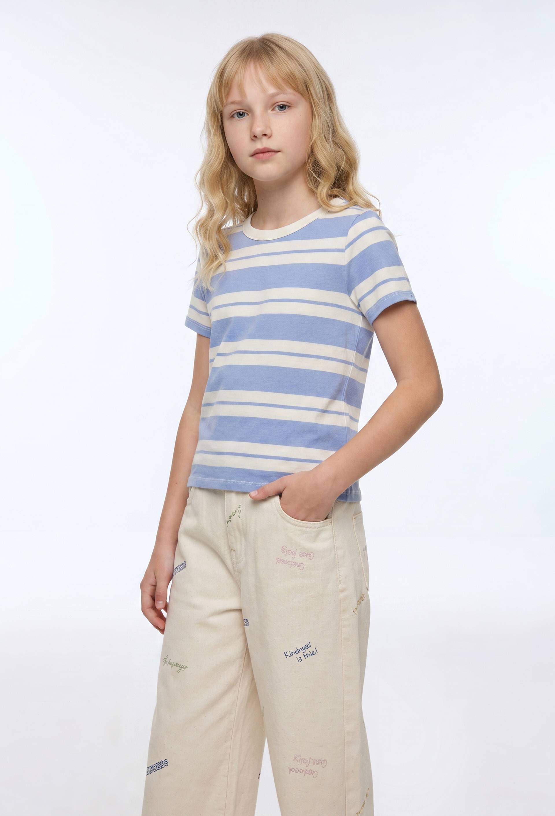 T-shirt ray&eacute;, Jaune clair, swatch image
