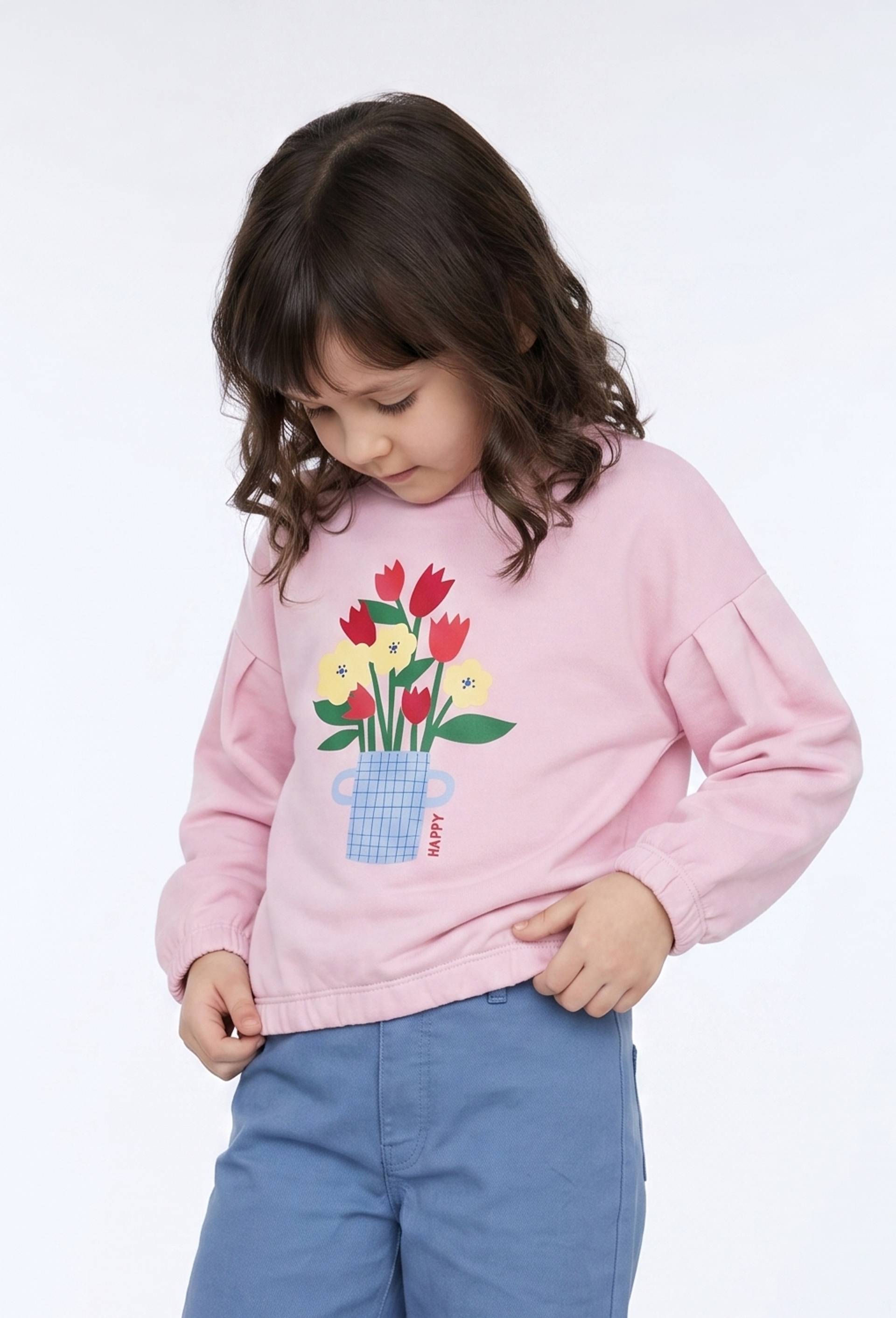Sweat col rond imprim&eacute; en coton, Rose, large image number 0