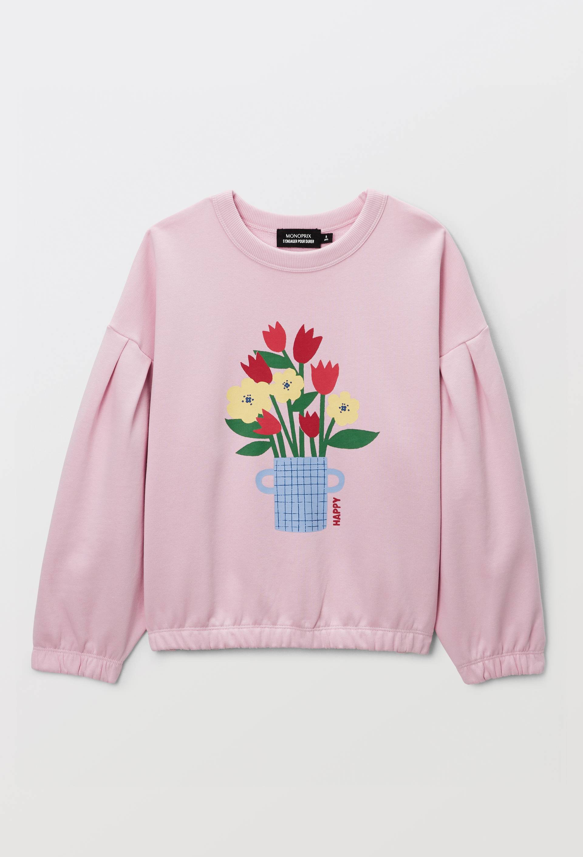 Sweat col rond imprim&eacute; en coton, Rose, large image number 1