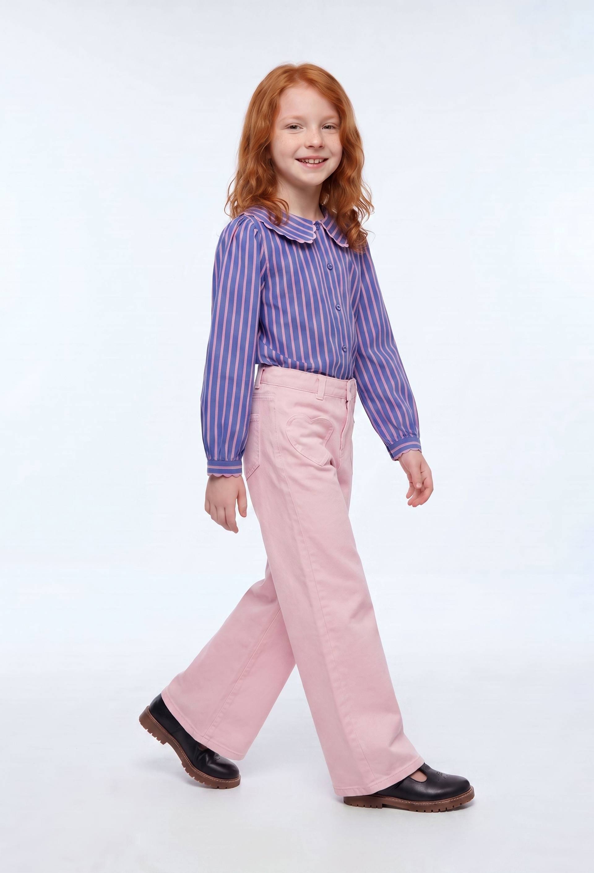 Pantalon uni avec poche coeur en coton, Rose, large image number 0.0