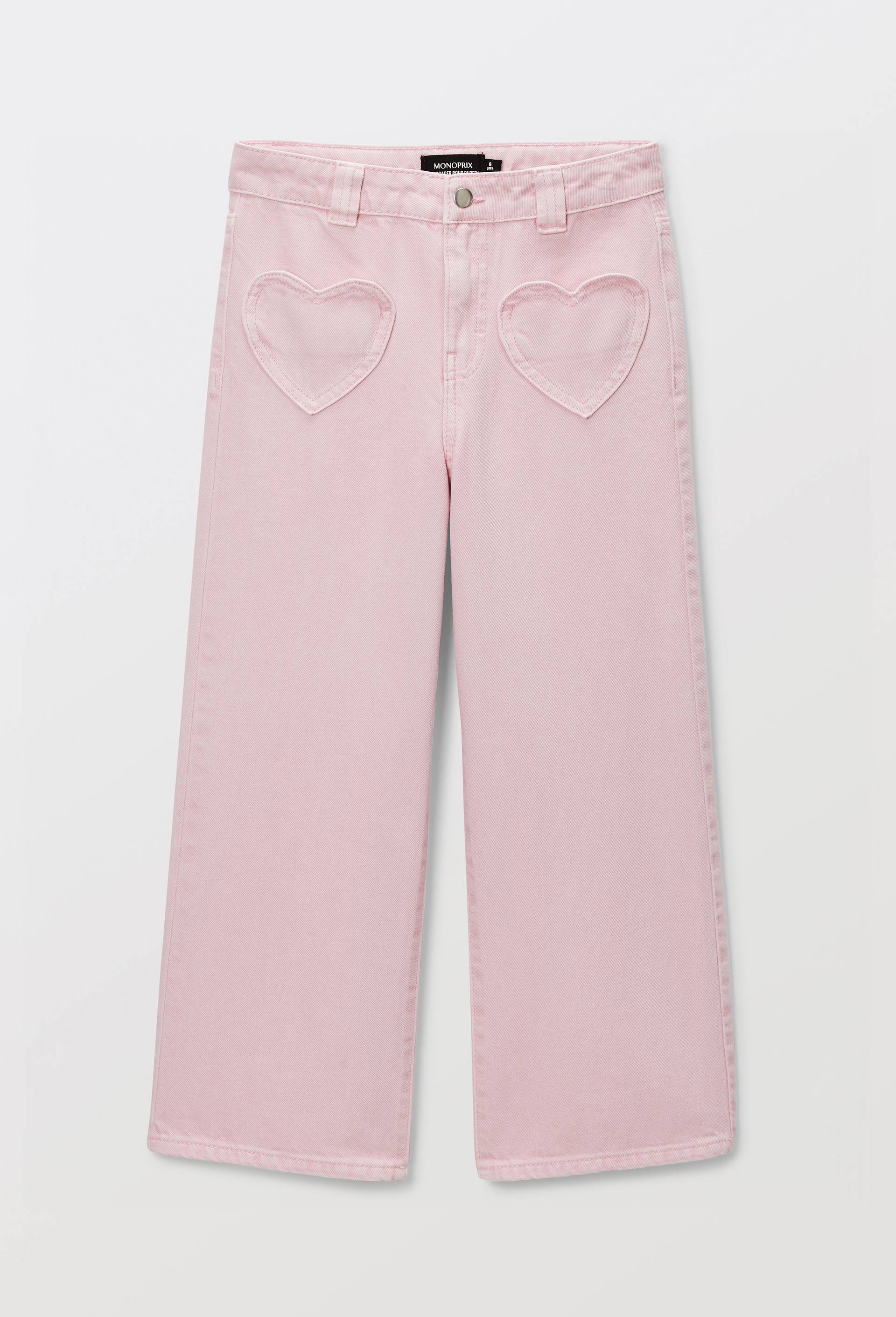Pantalon uni avec poche coeur en coton, Rose, large image number 1.0