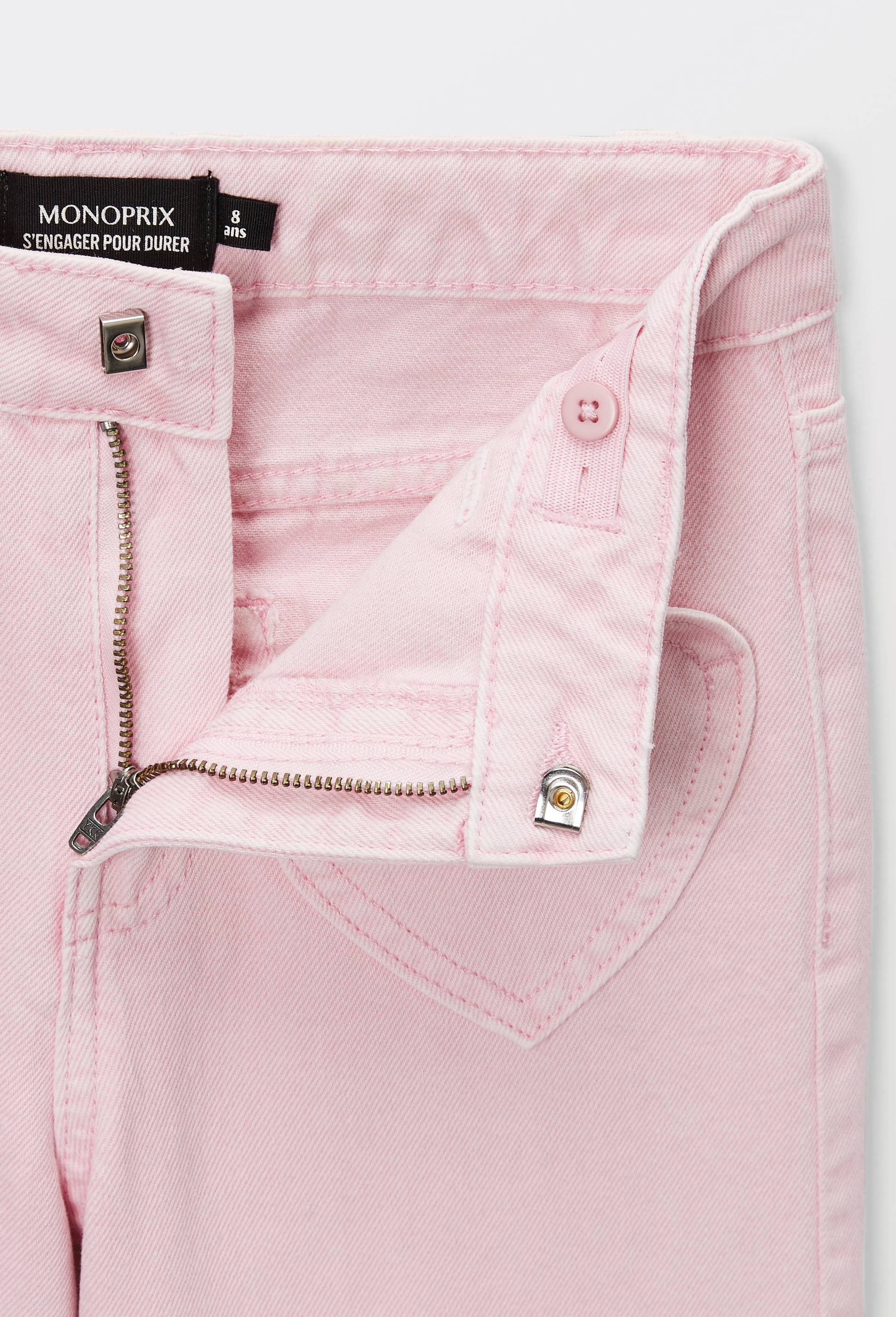 Pantalon uni avec poche coeur en coton, Rose, large image number 3
