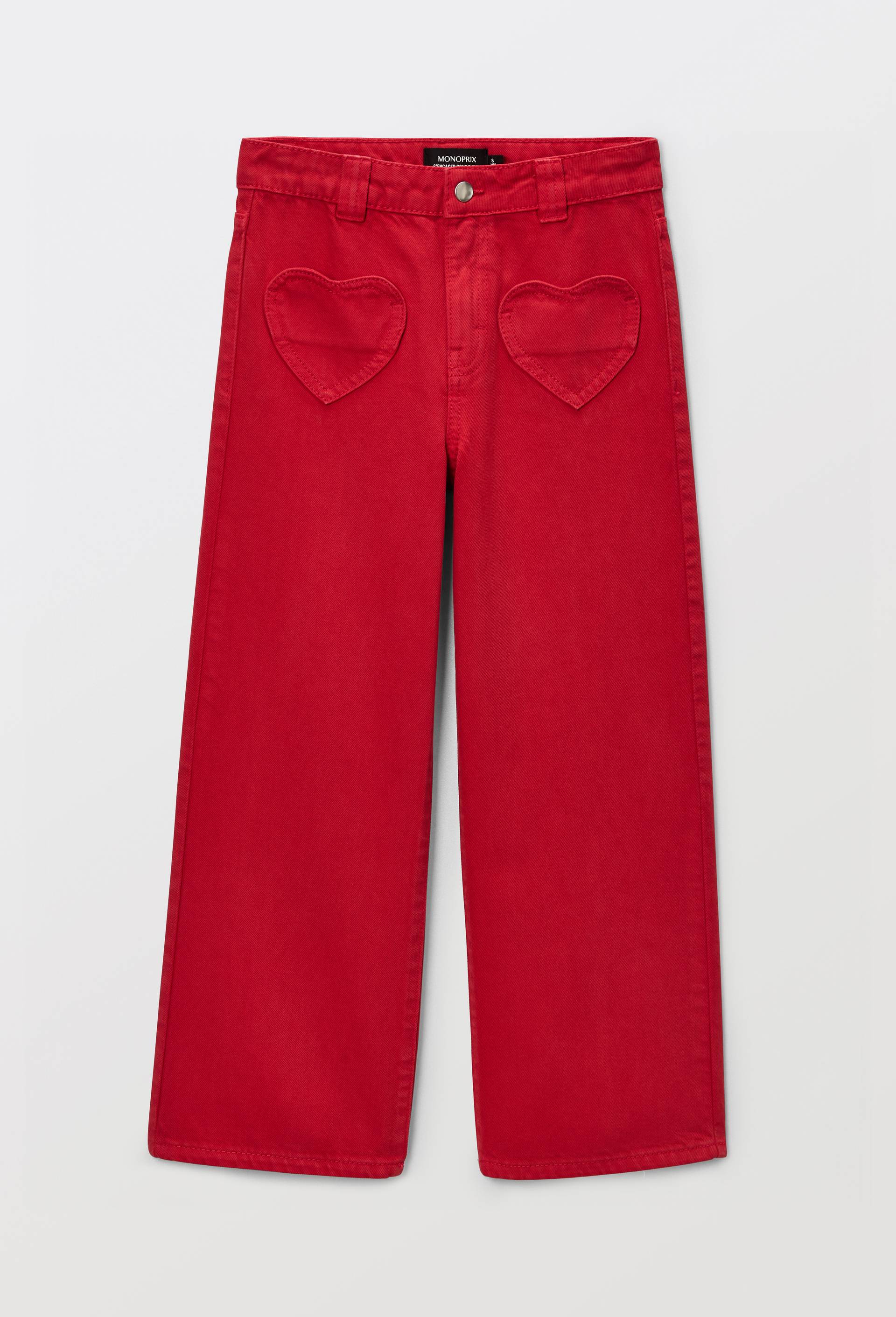 Pantalon uni avec poche coeur en coton, Rouge, large image number 1.0