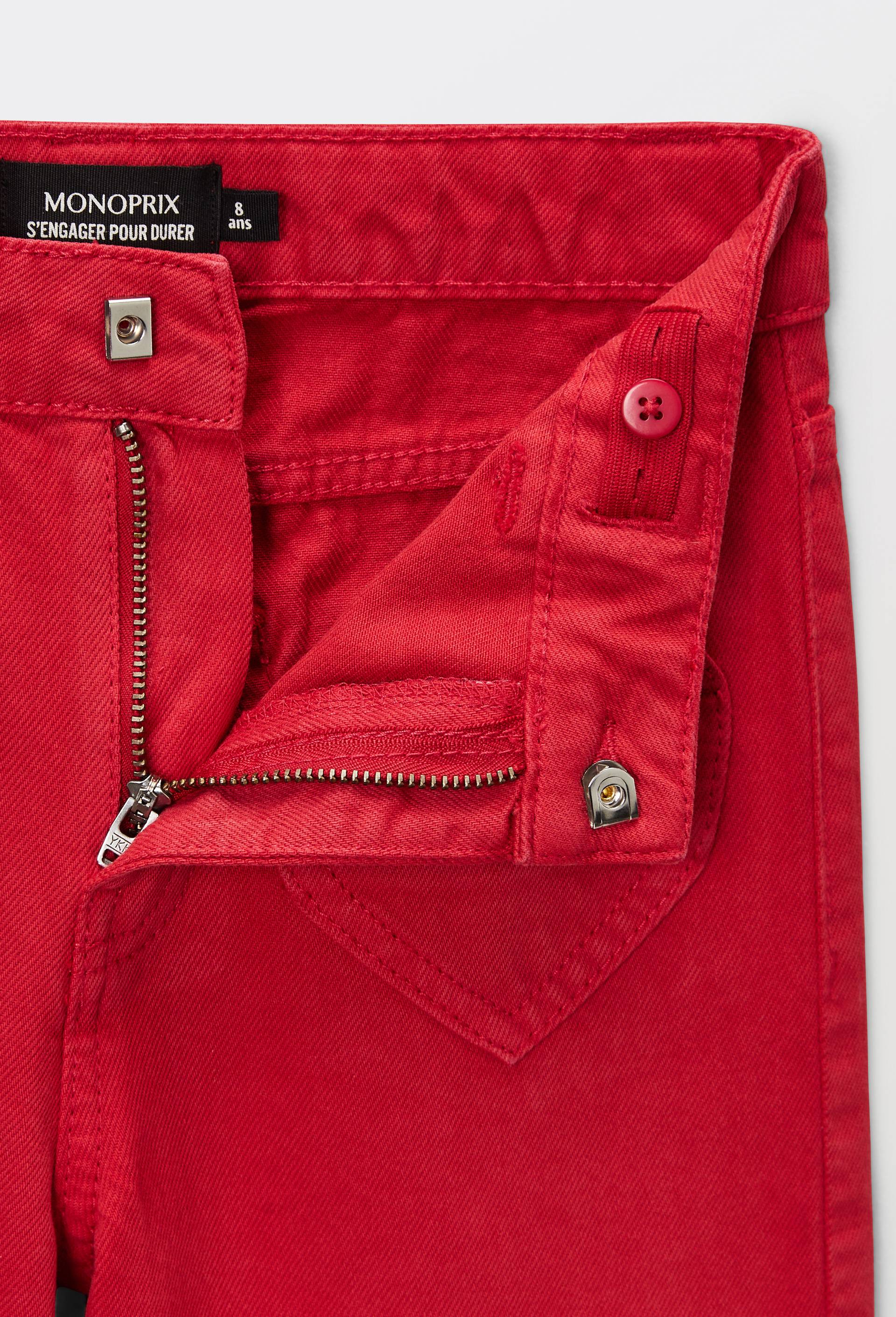 Pantalon uni avec poche coeur en coton, Rouge, large