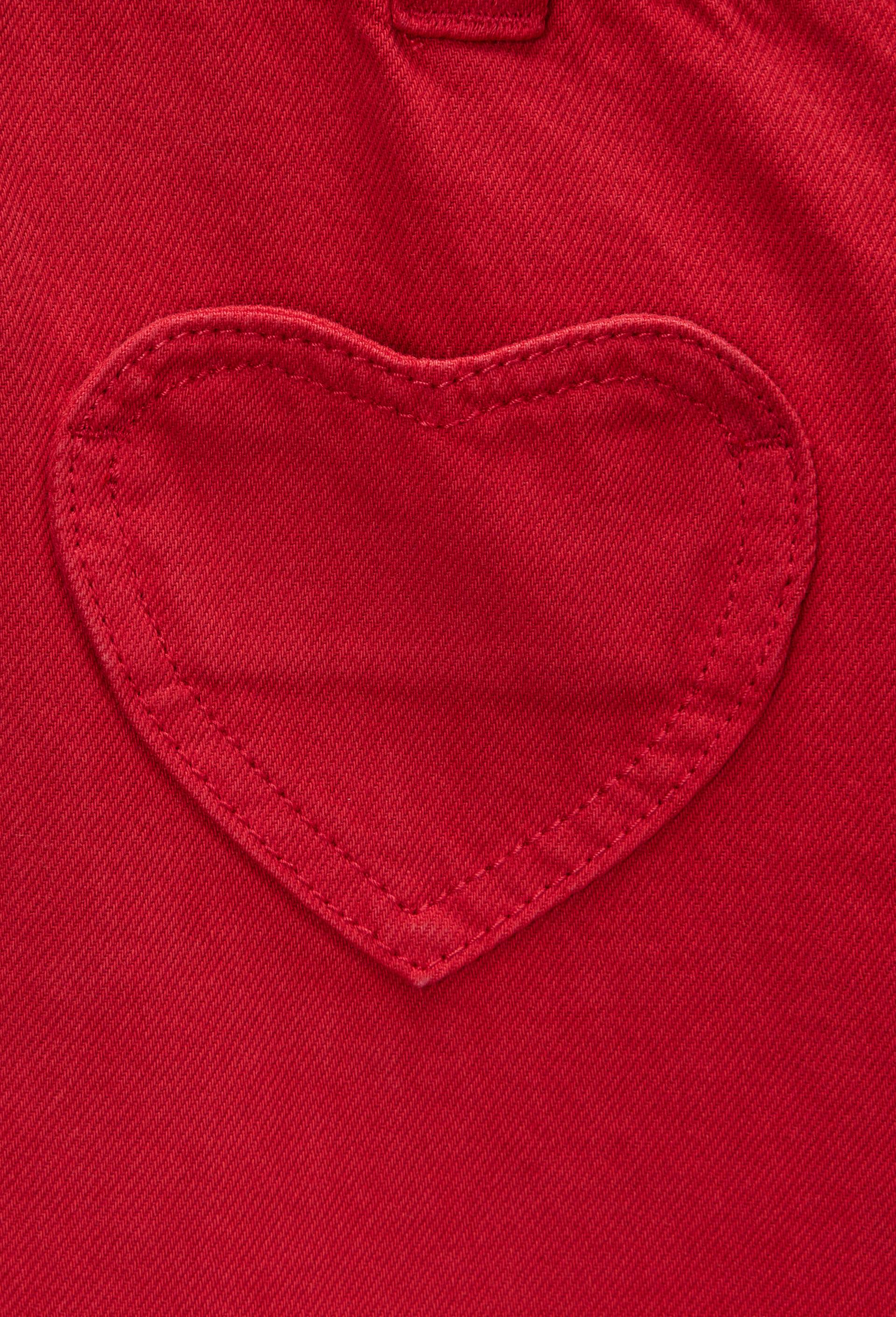 Pantalon uni avec poche coeur en coton, Rouge, large