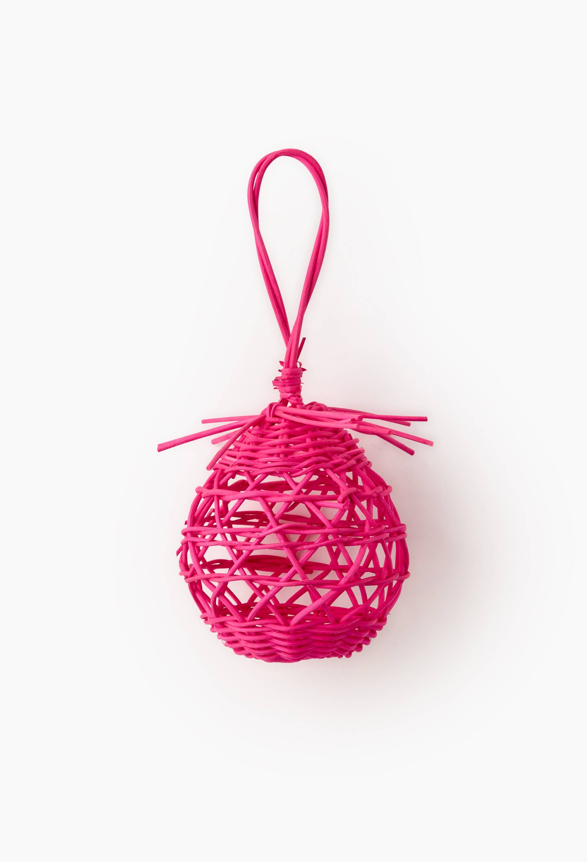Boule de no&euml;l, 9cm, en rotin - MESTIZ x MONOPRIX, Rose fonc&eacute;, large image number 1
