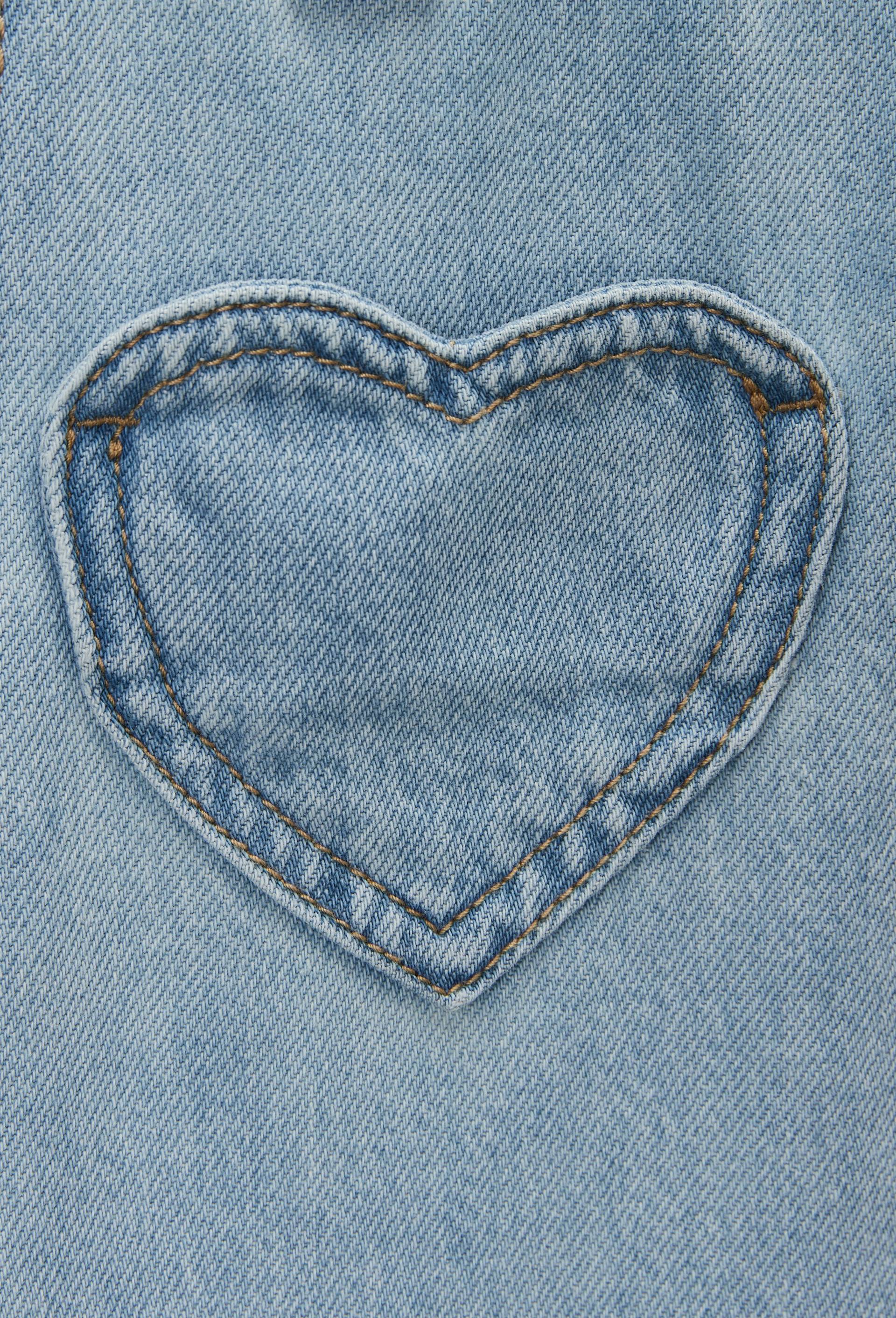 Jean uni poche coeur en coton, Bleu, large image number 4.0