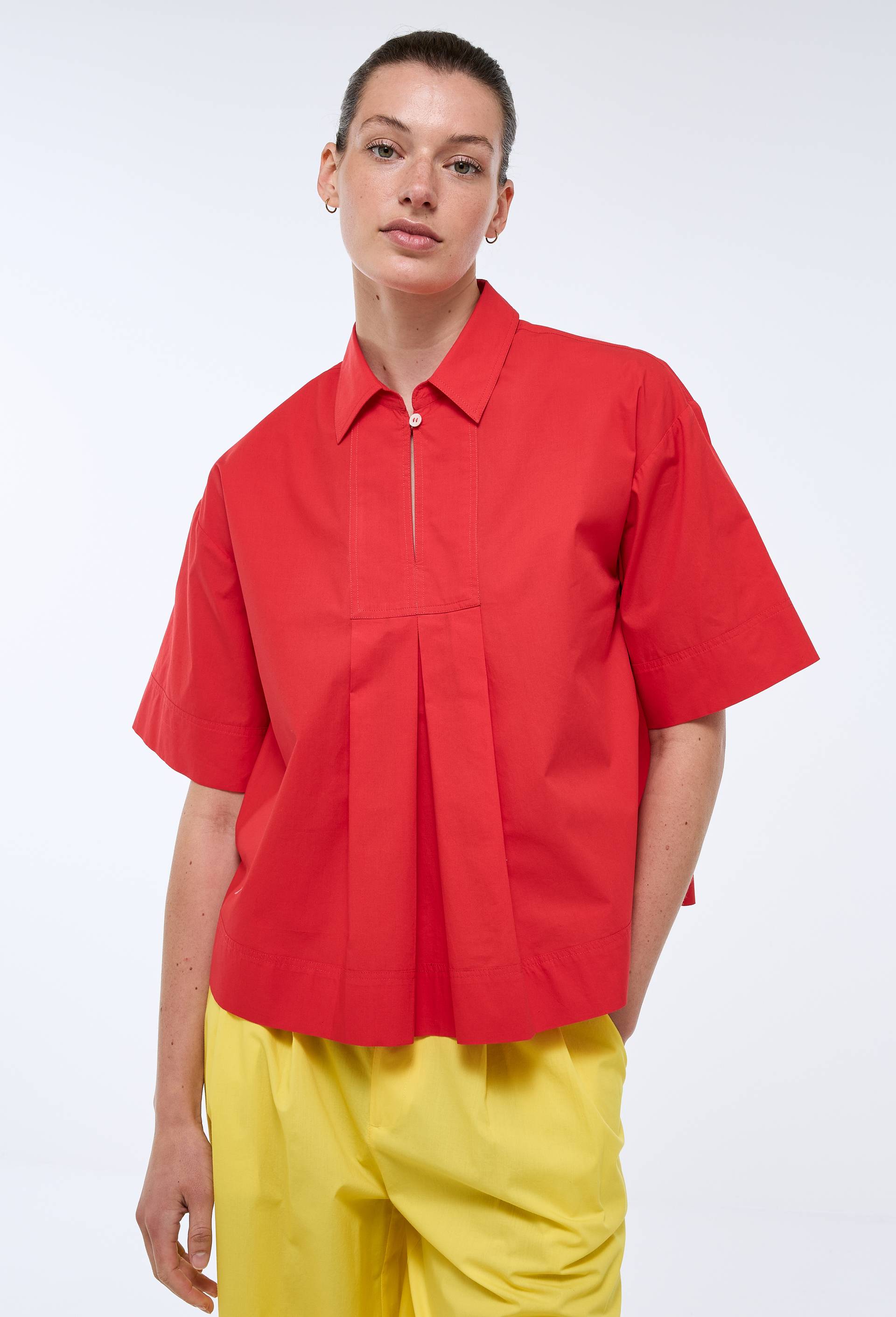 Blouse manches courtes unie en coton BIO GOTS, Rouge, large image number 1