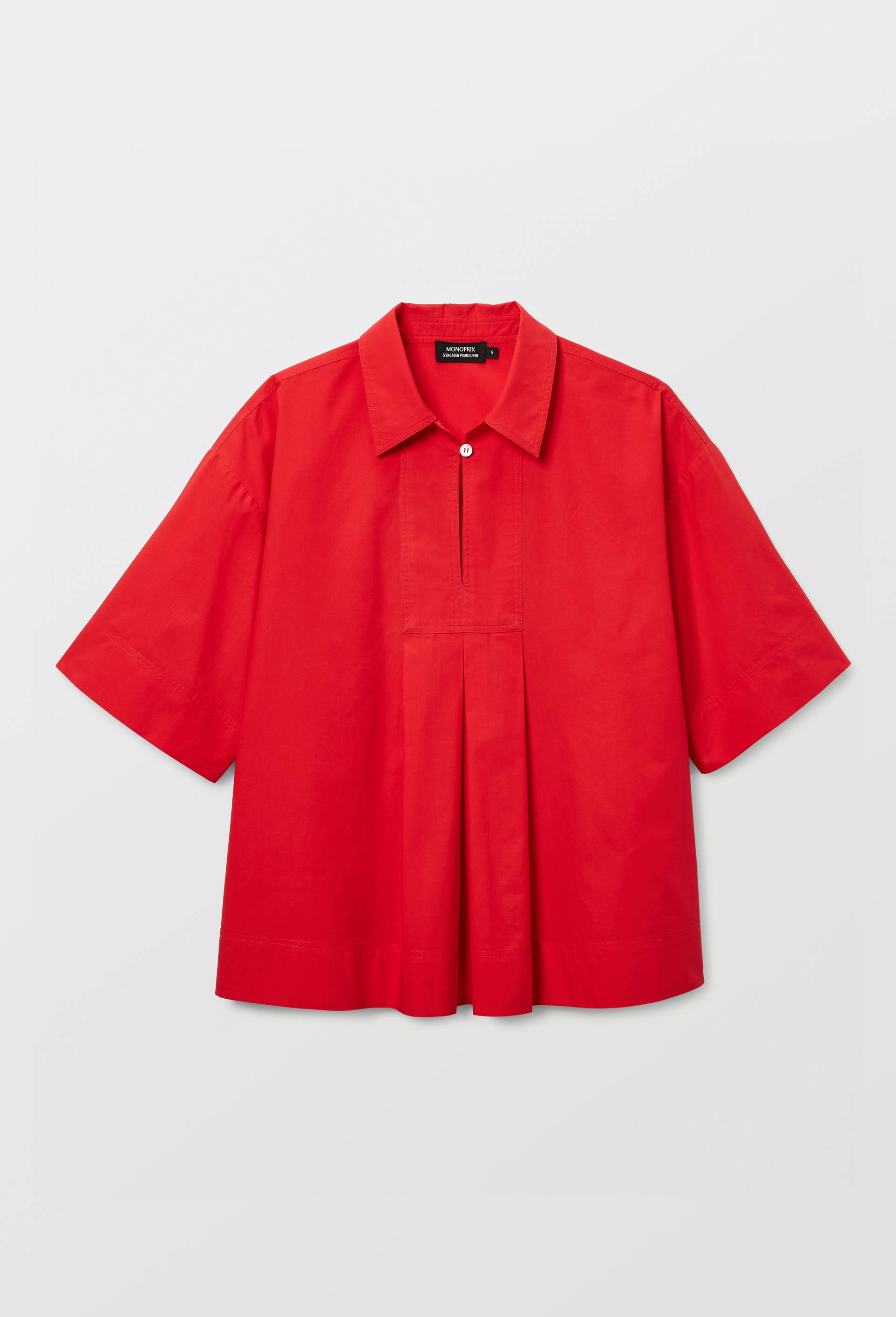 Blouse manches courtes unie en coton BIO GOTS, Rouge, large image number 4.0
