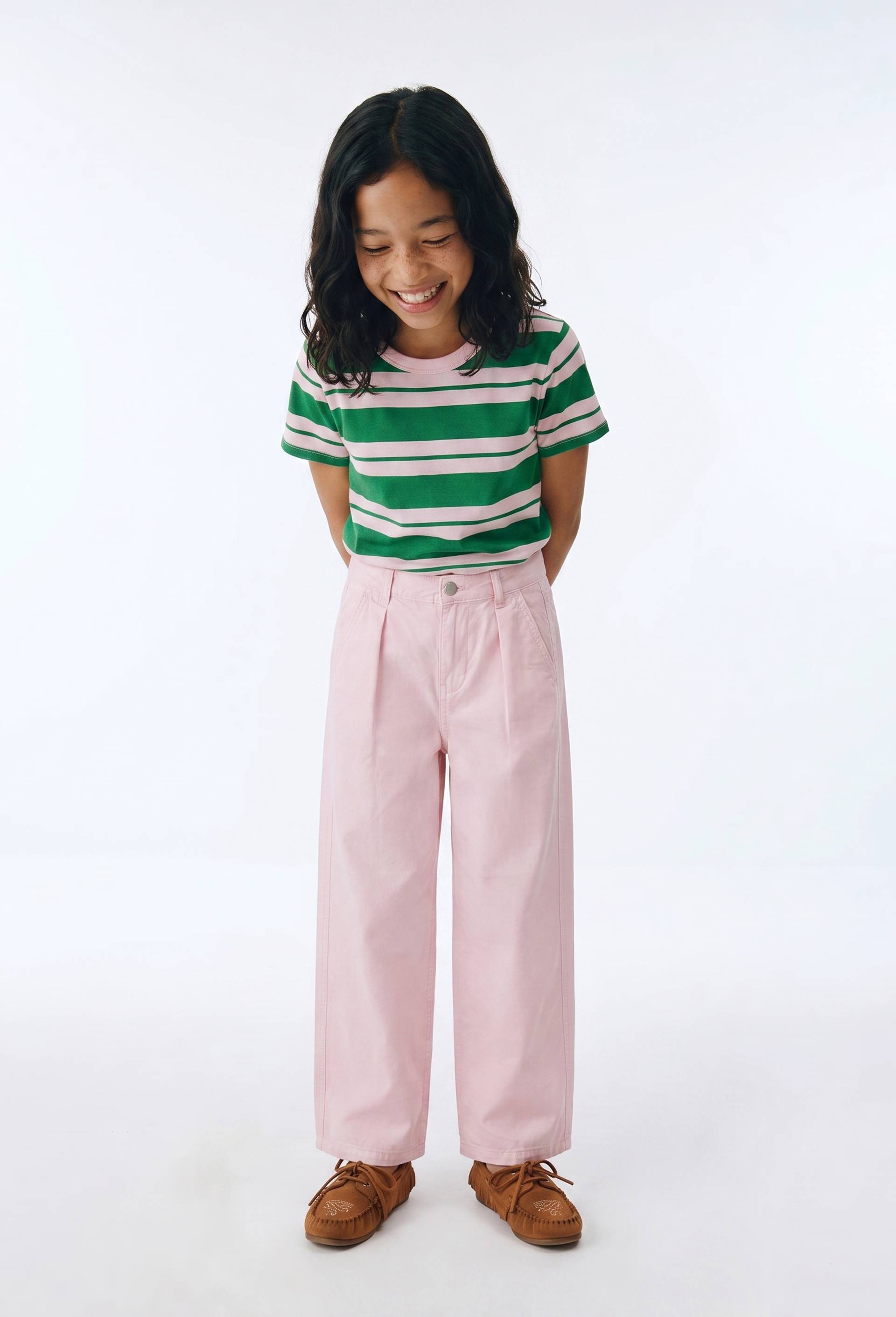 Pantalon uni &agrave; pinces en coton, Rose, large image number 0.0