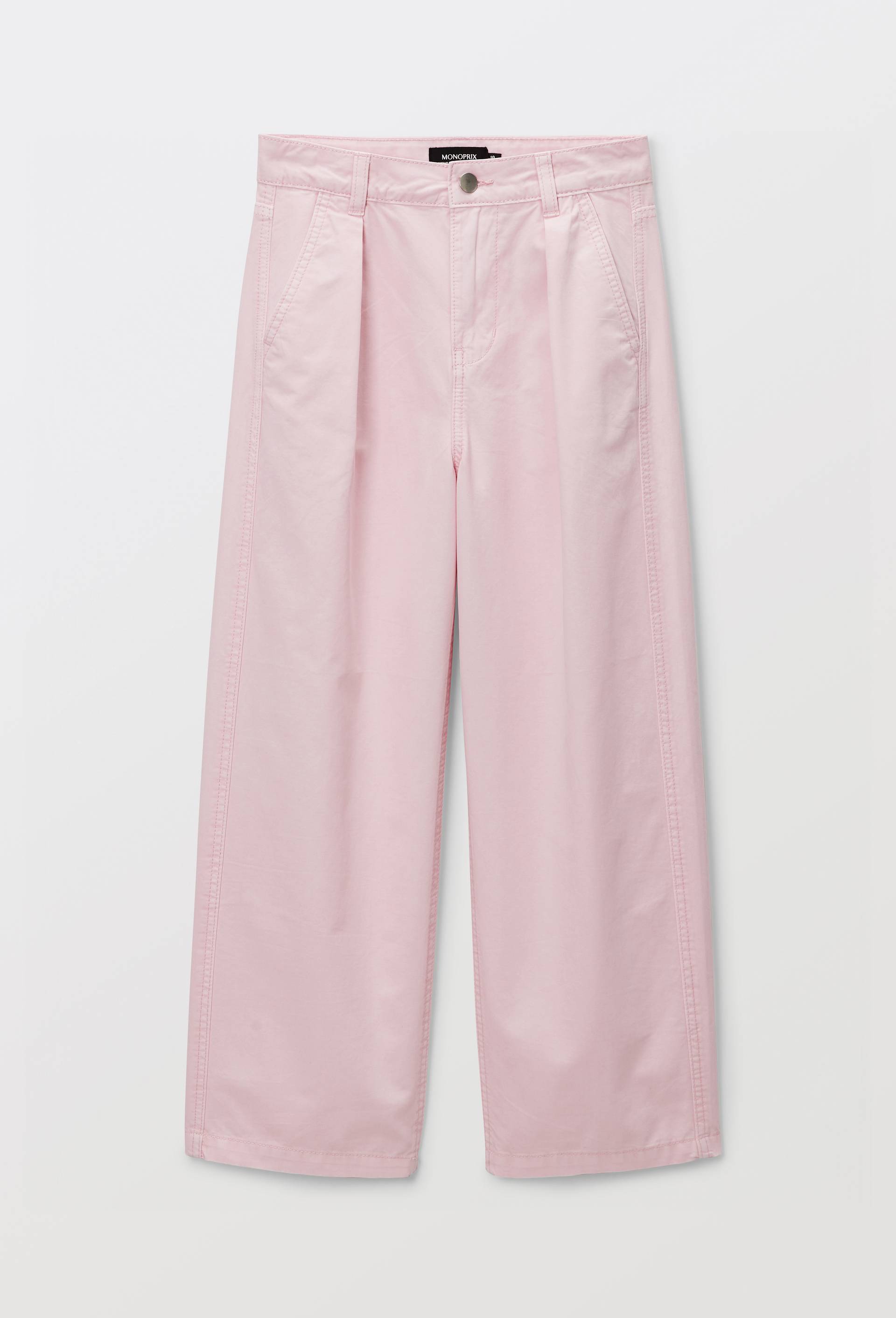 Pantalon uni &agrave; pinces en coton, Rose, large image number 1