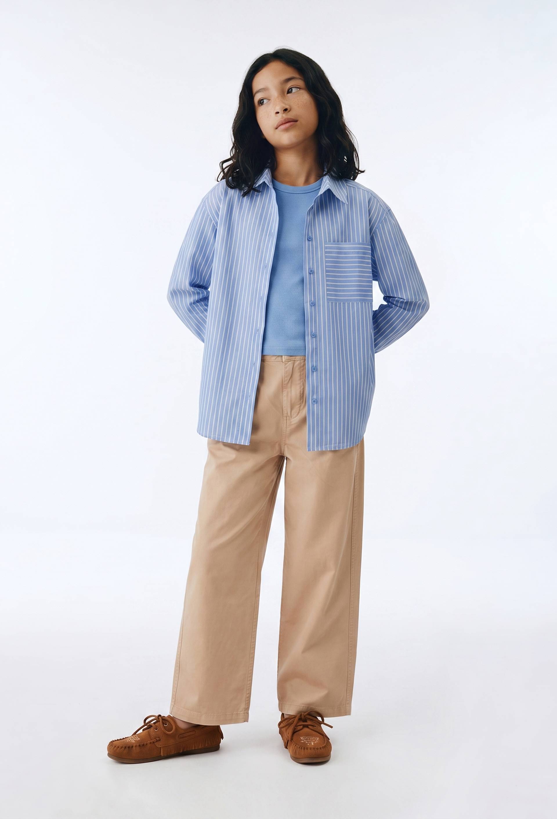 Pantalon uni &agrave; pinces en coton, Beige clair, large