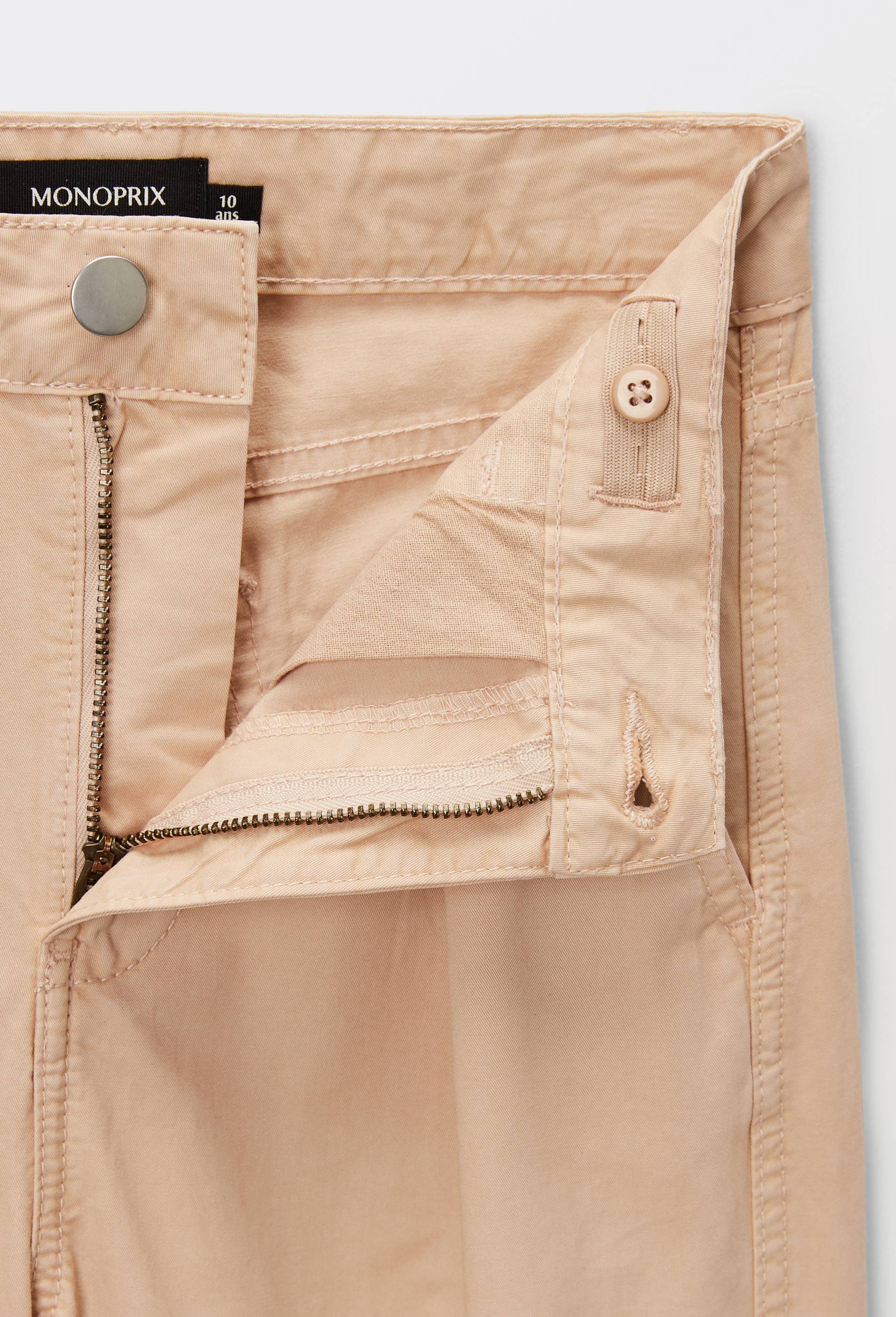 Pantalon uni &agrave; pinces en coton, Beige clair, large