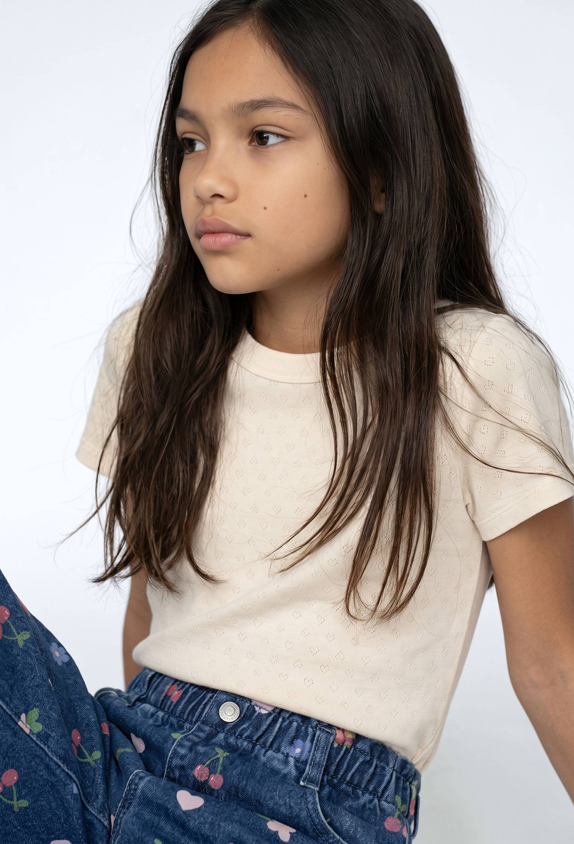 T-shirt en pointelle uni, Beige clair, large