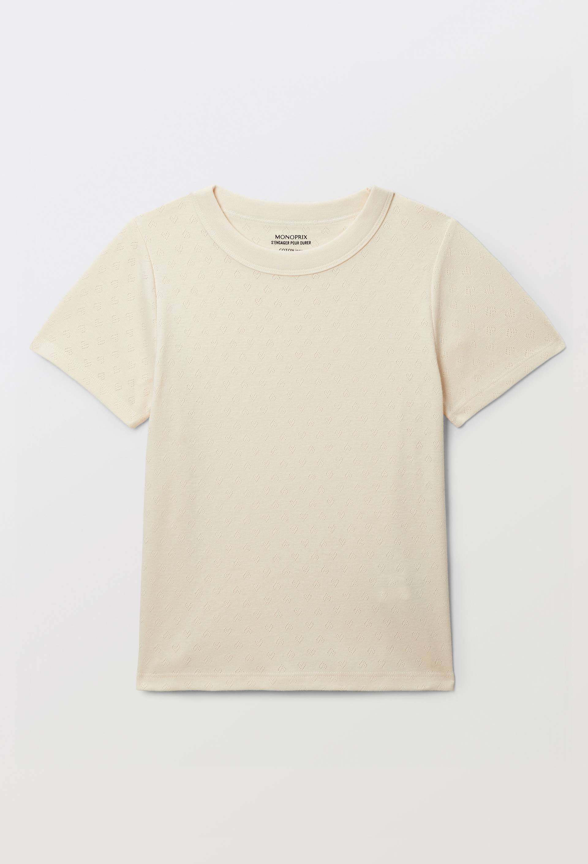 T-shirt en pointelle uni, Beige clair, large image number 2