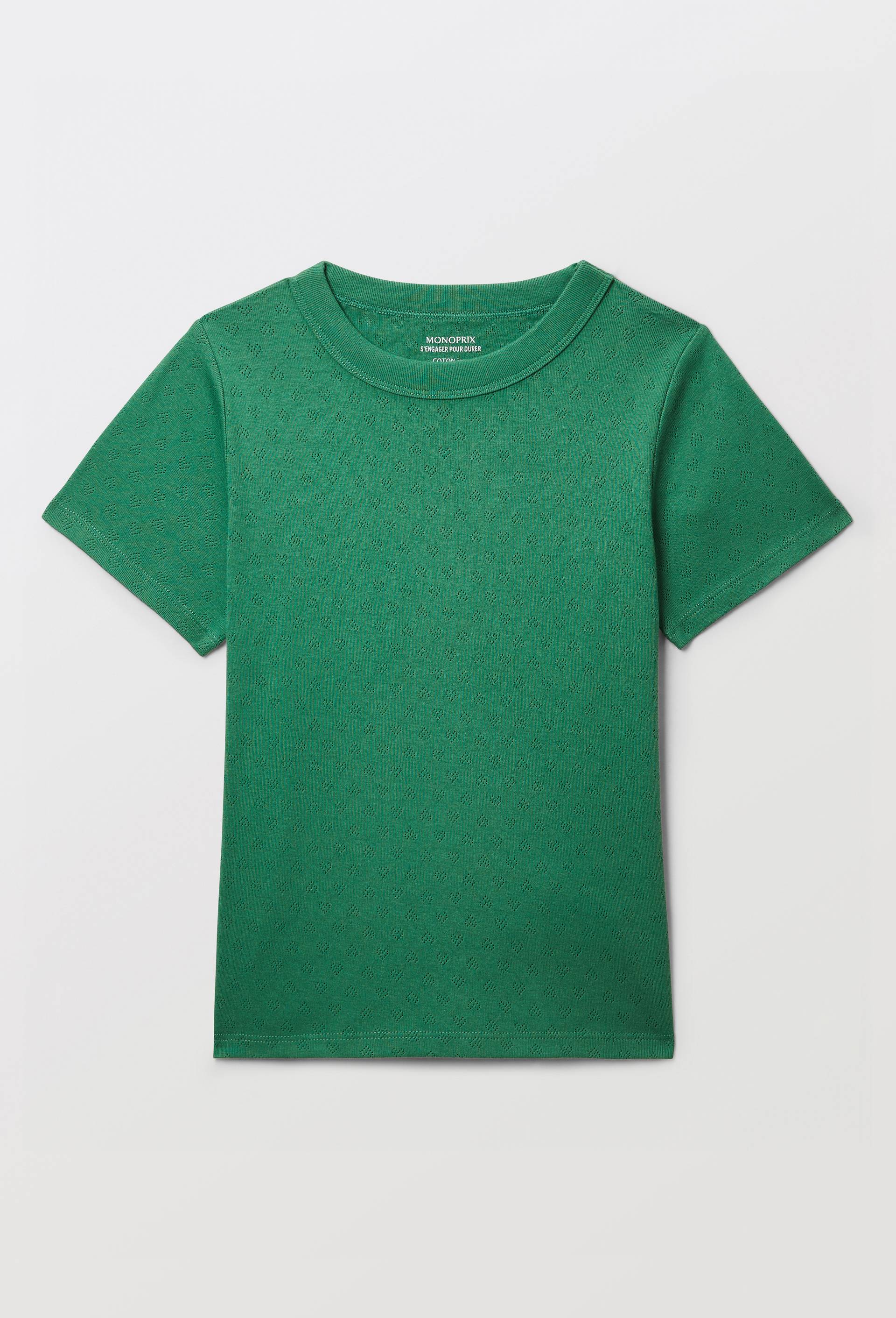 T-shirt en pointelle uni, Vert, large image number 1