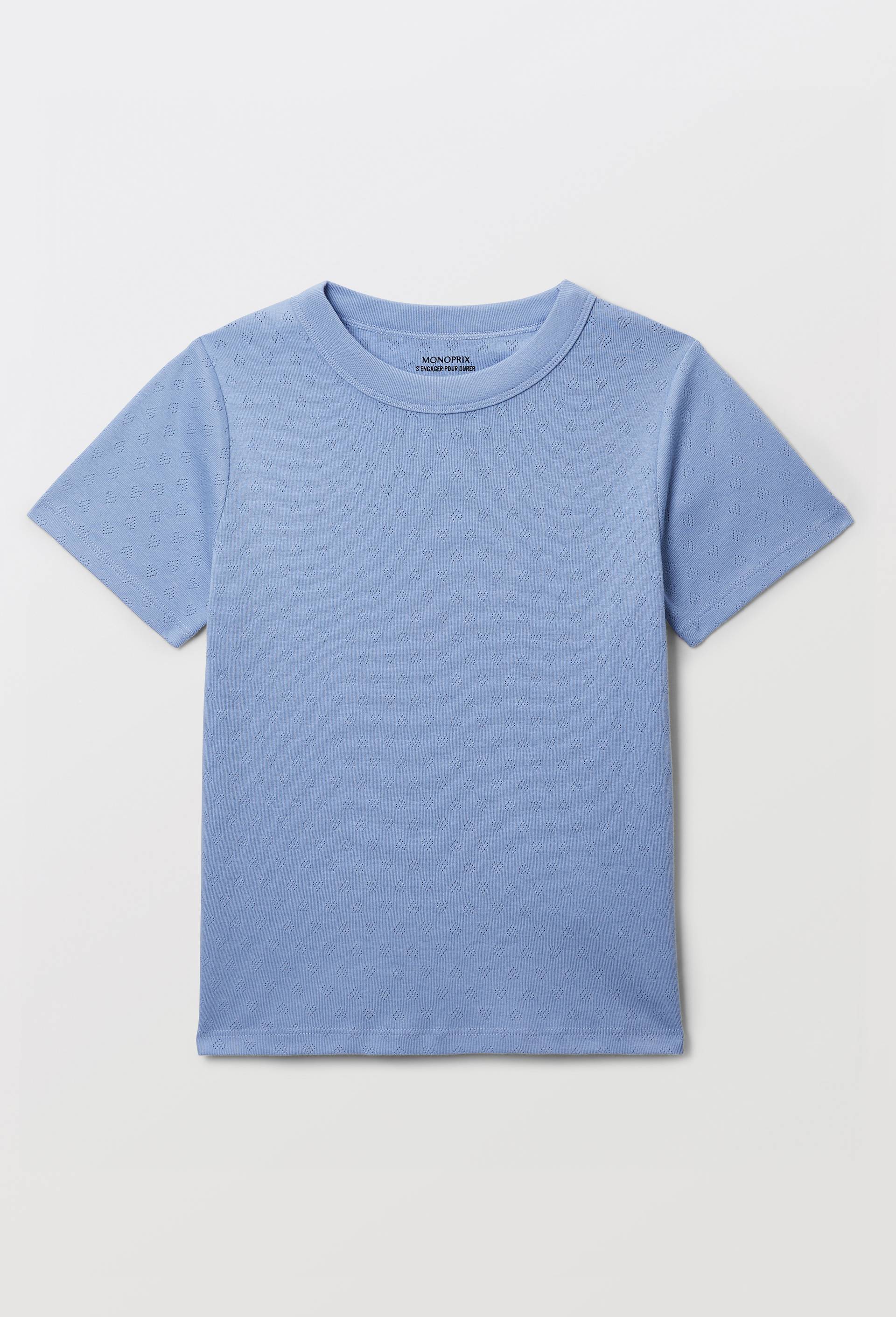 T-shirt en pointelle uni, Bleu, large image number 1