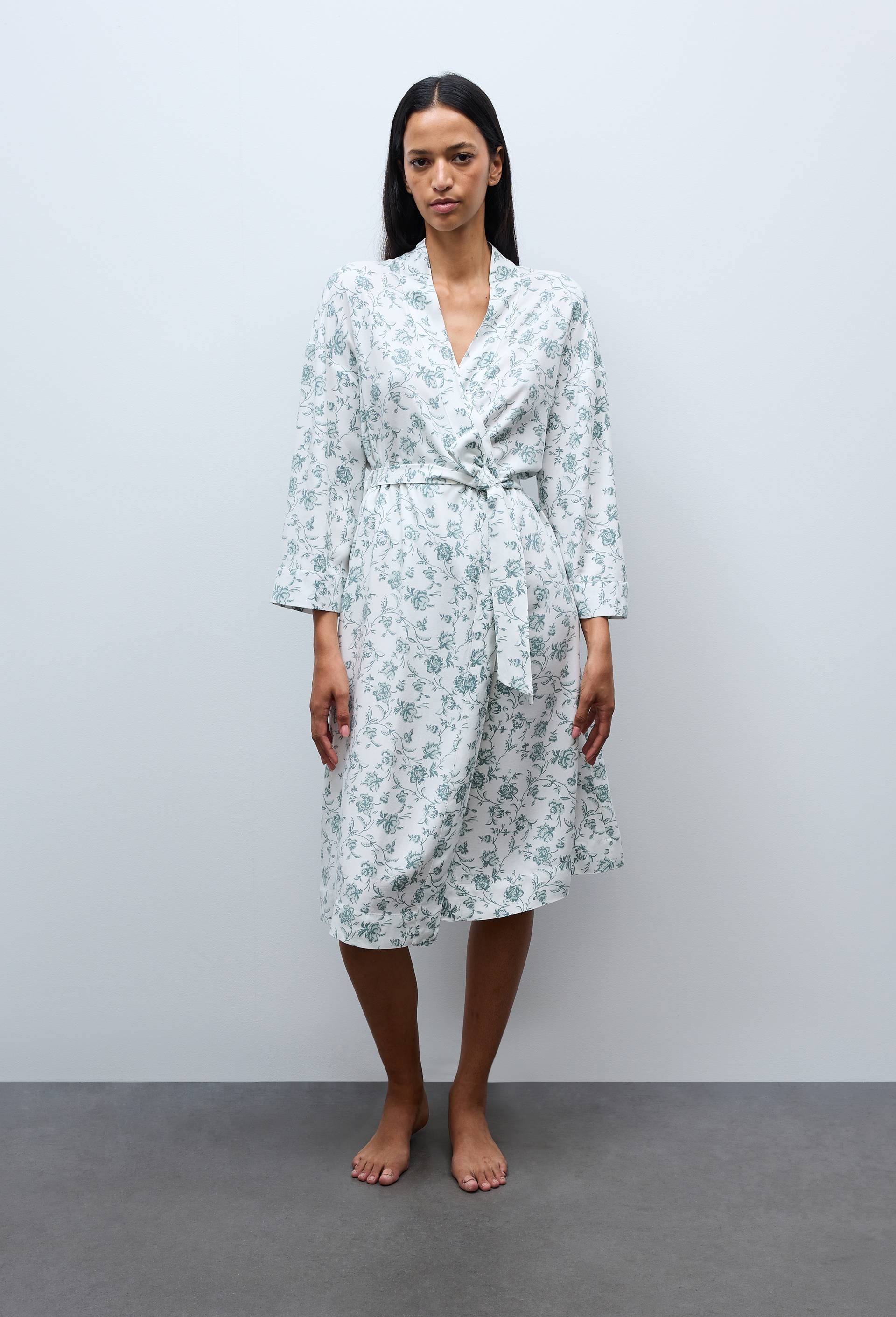 Kimono long imprim&eacute; en viscose, Ecru, large image number 0